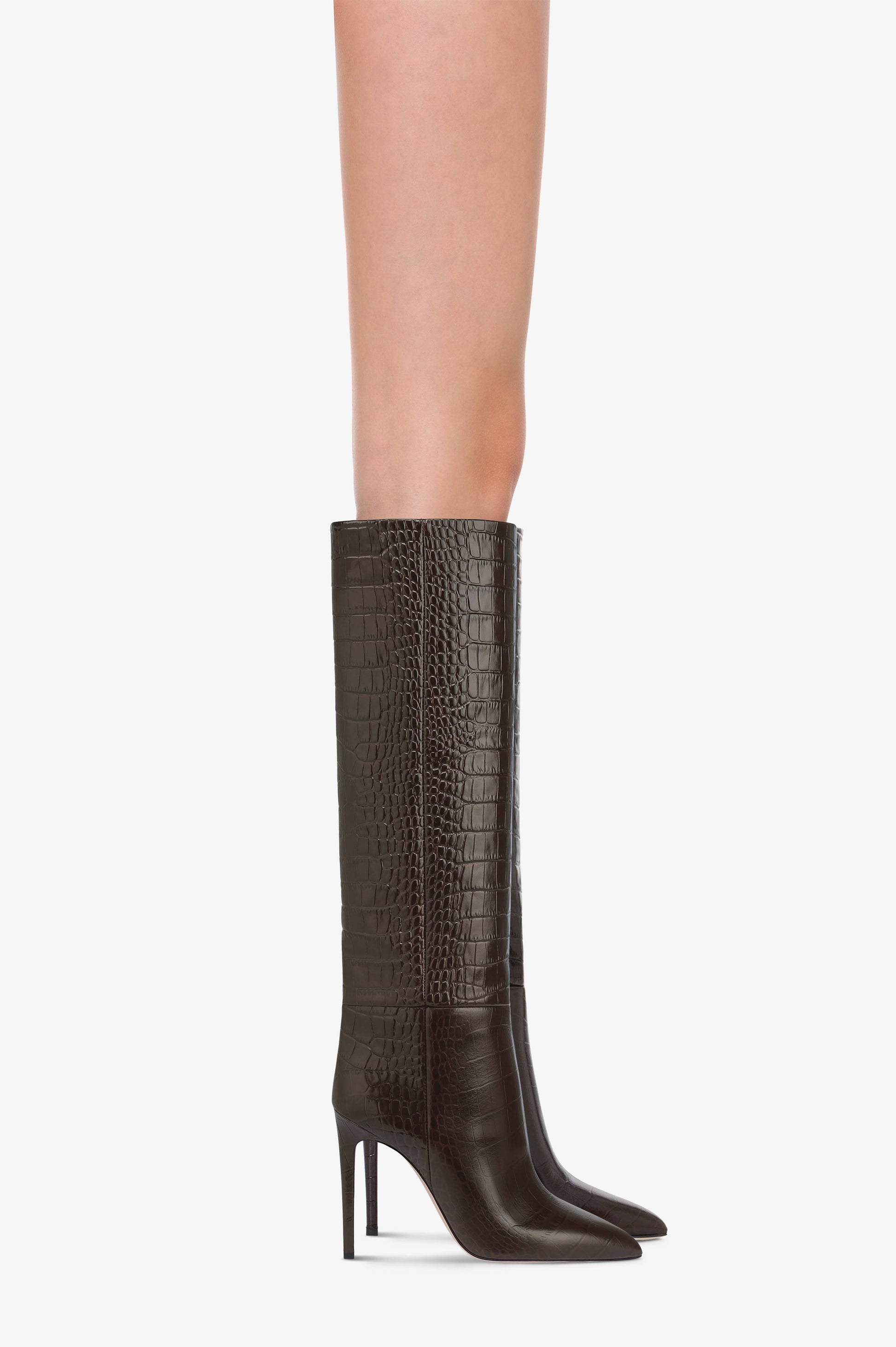 Botas de piel color ebano con estampado de cocodrilo