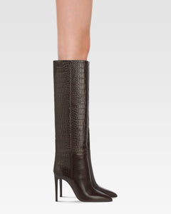 Bottes en cuir croco noir
