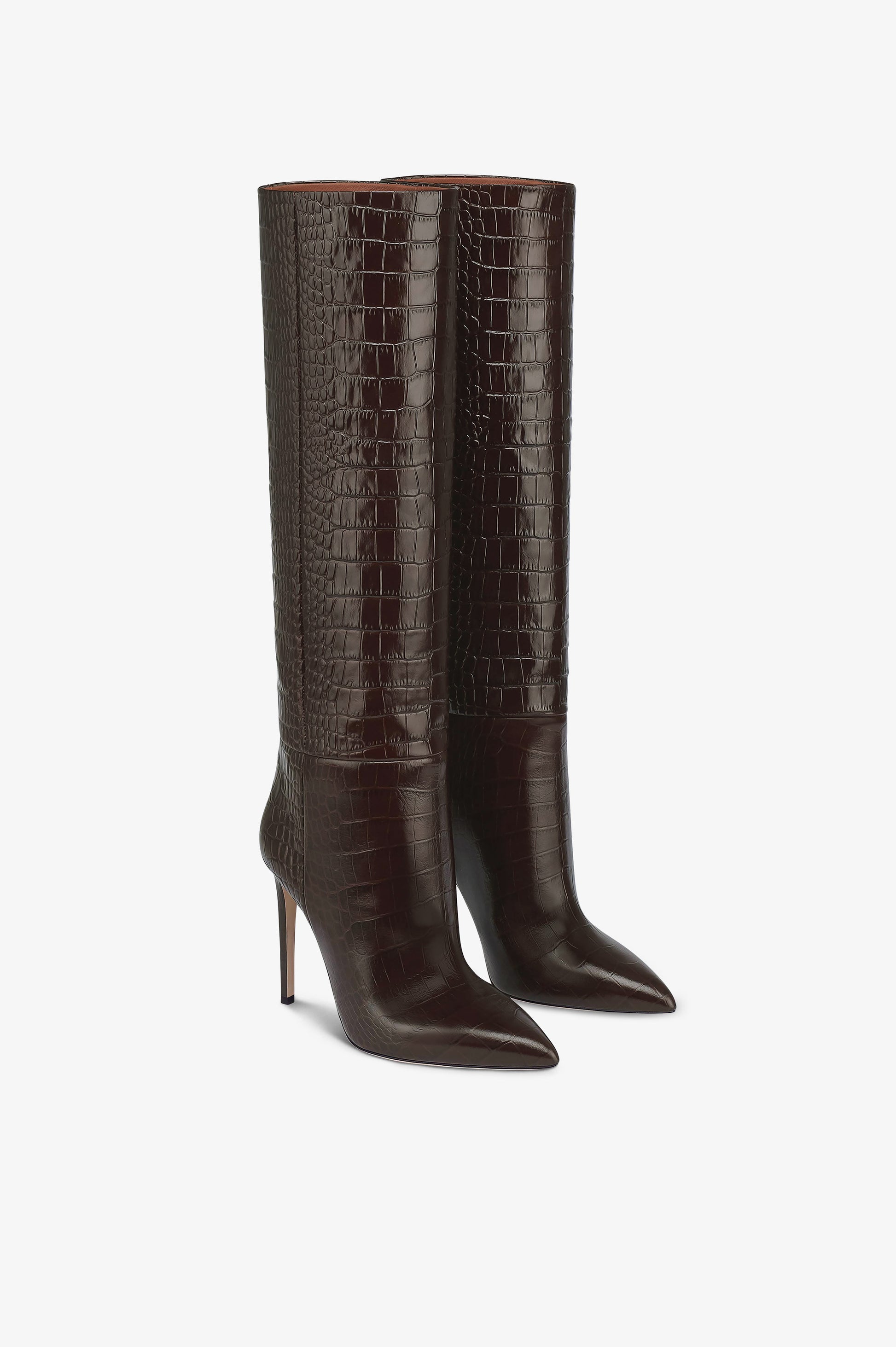 Botas de piel color ebano con estampado de cocodrilo