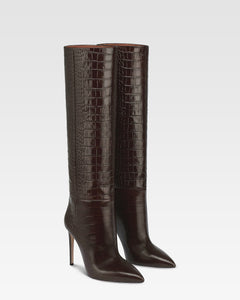 Bottes en cuir croco noir