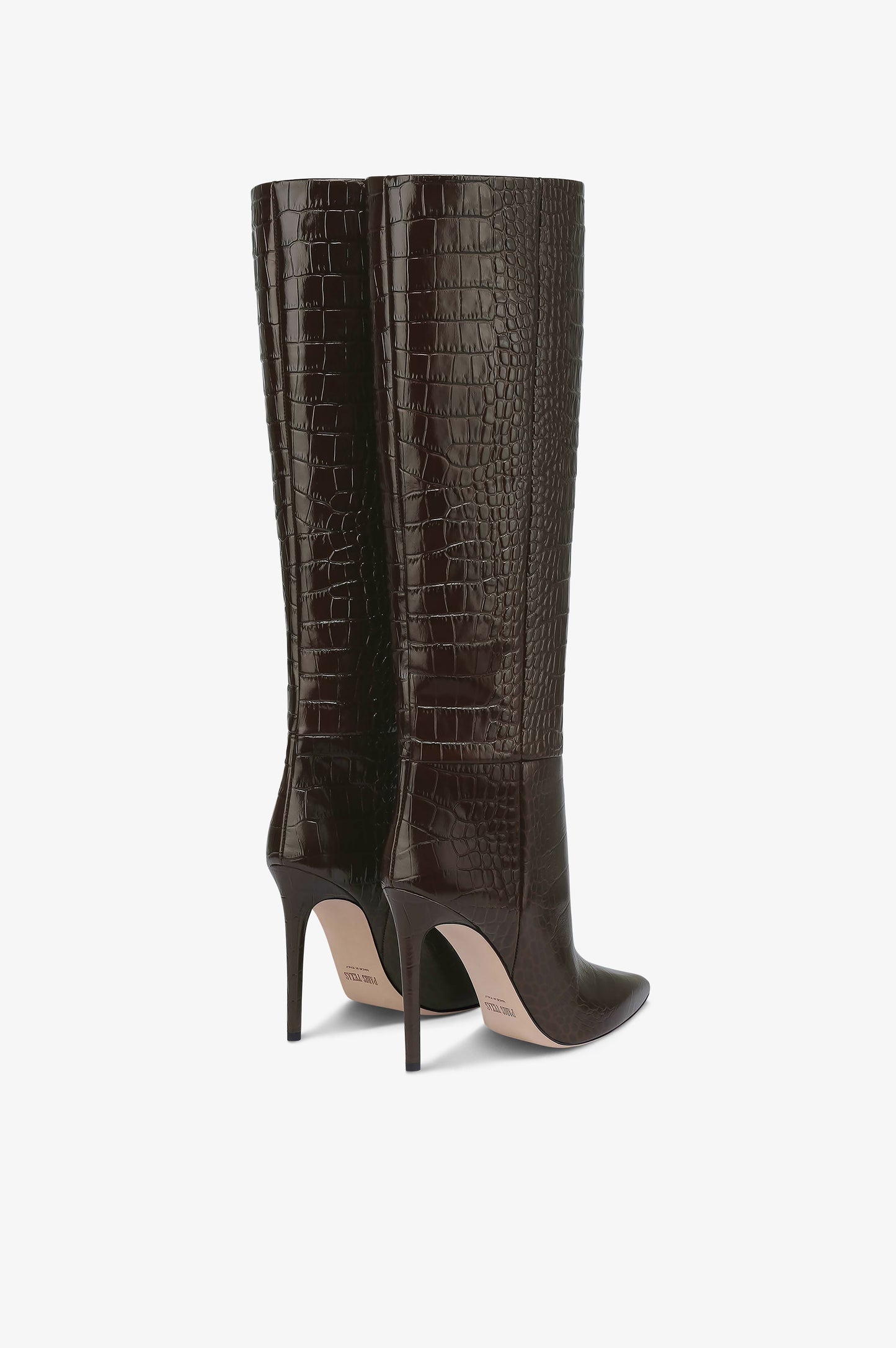 Botas de piel color ebano con estampado de cocodrilo