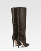 Bottes en cuir croco noir