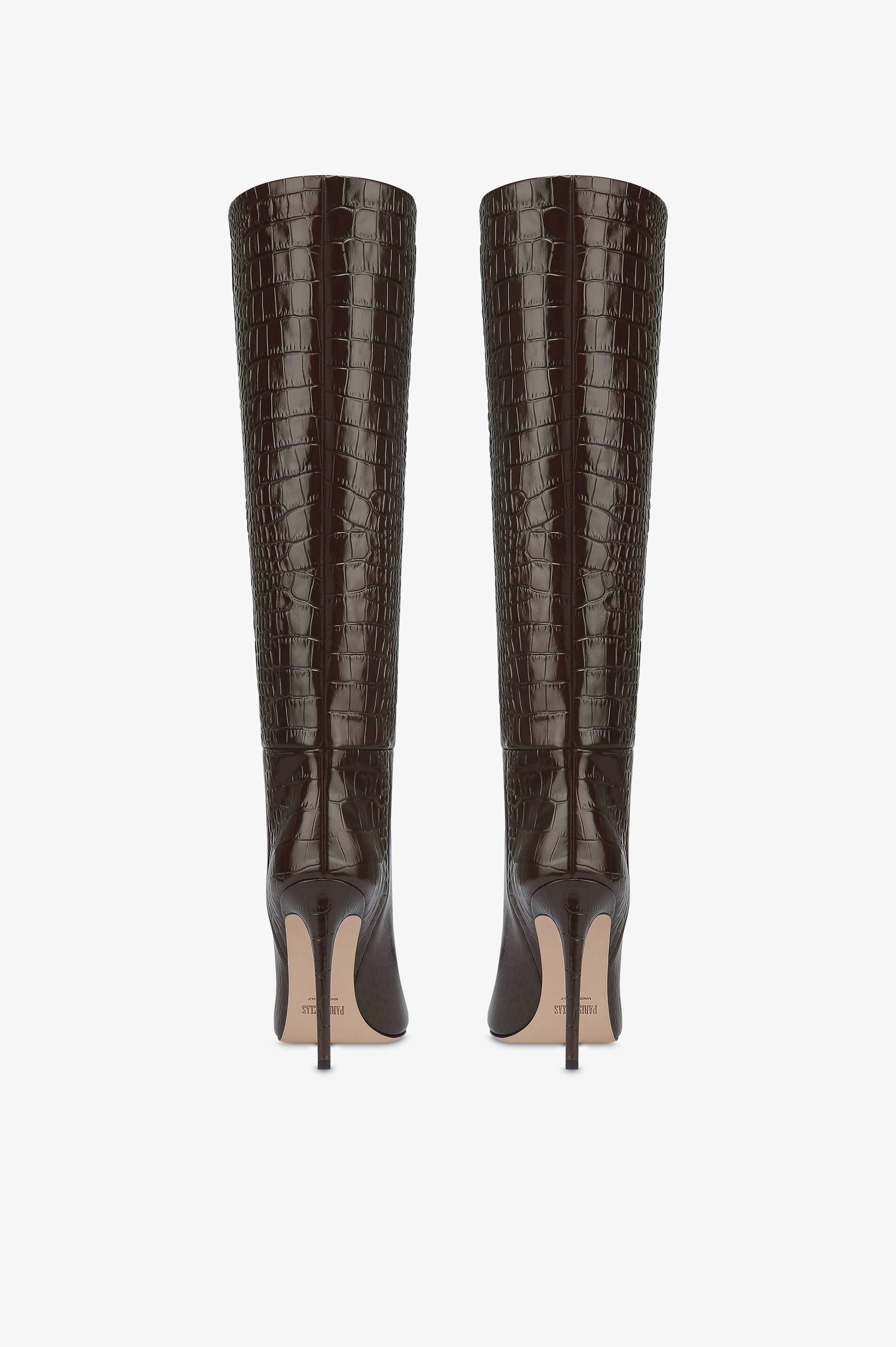 Botas de piel color ebano con estampado de cocodrilo