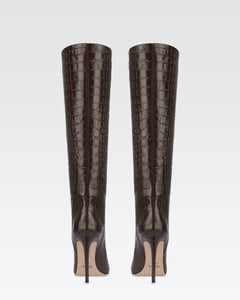 Bottes en cuir croco noir