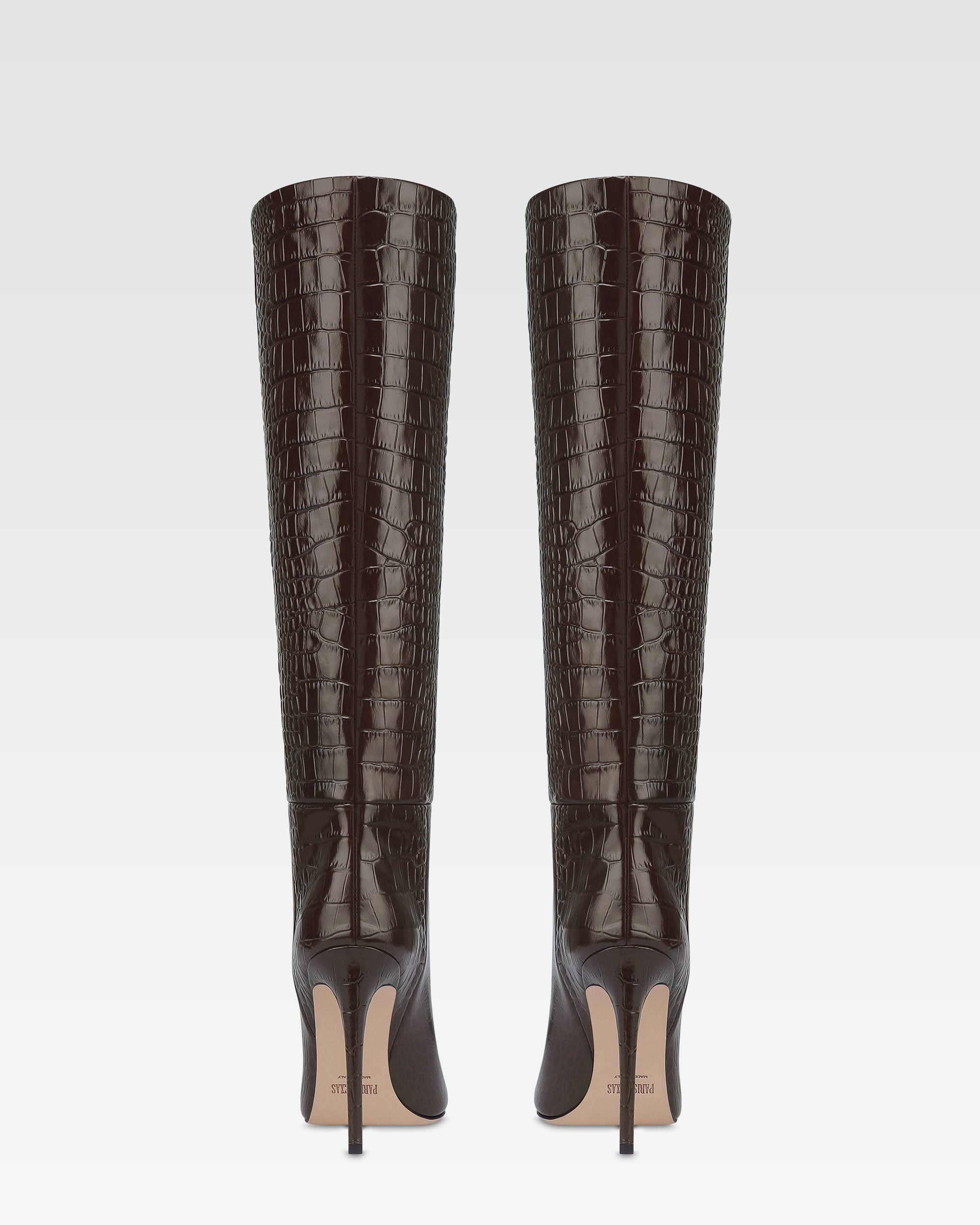 Botas de piel color ebano con estampado de cocodrilo