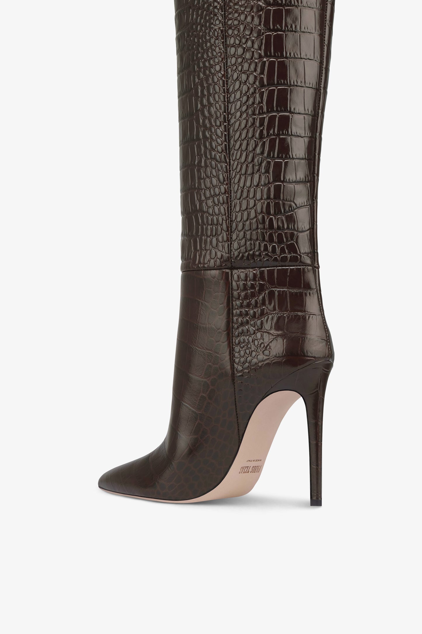 Botas de piel color ebano con estampado de cocodrilo