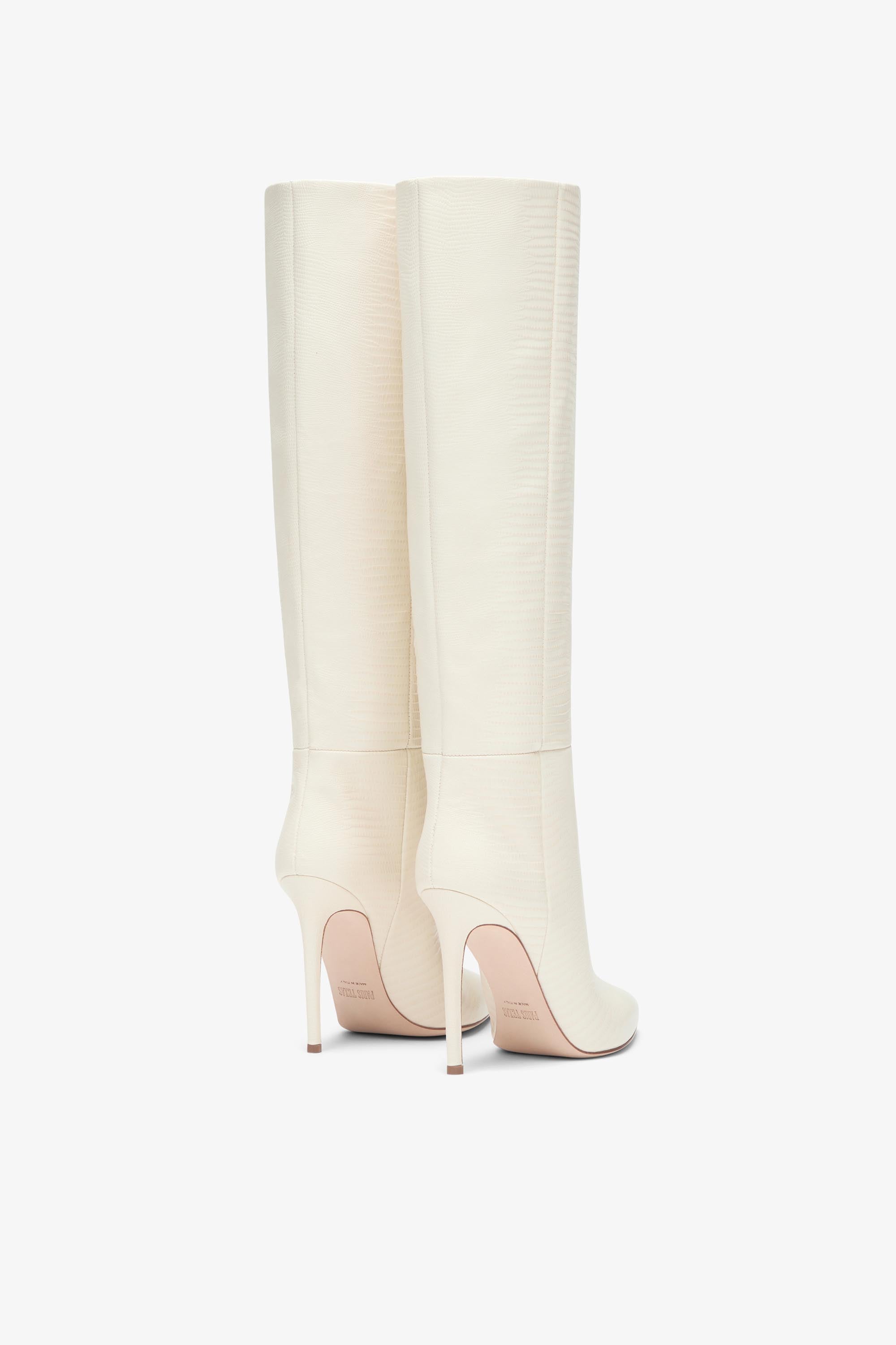 Vanilla white lizard-effect leather stiletto boots