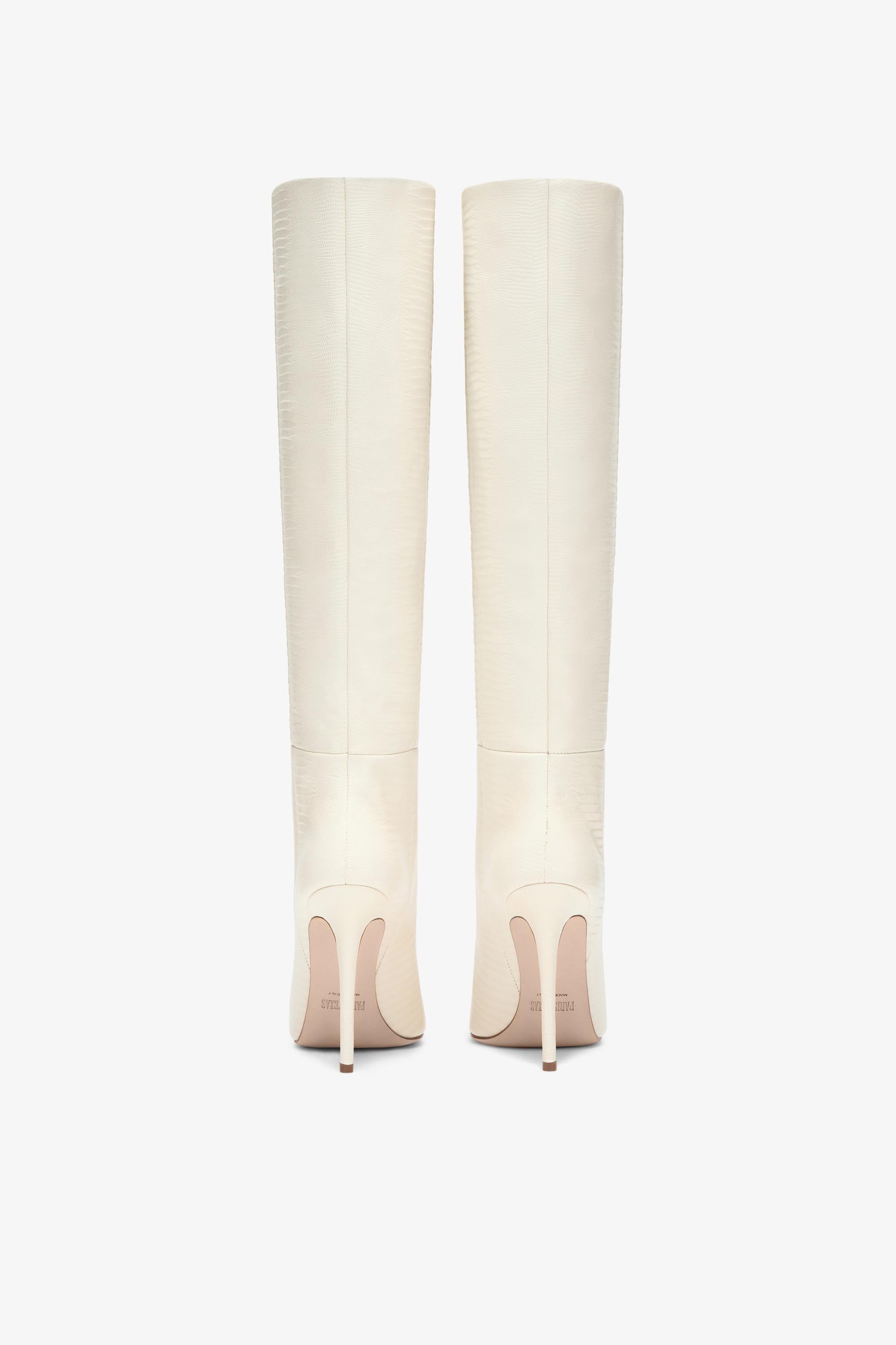 Vanilla white lizard-effect leather stiletto boots