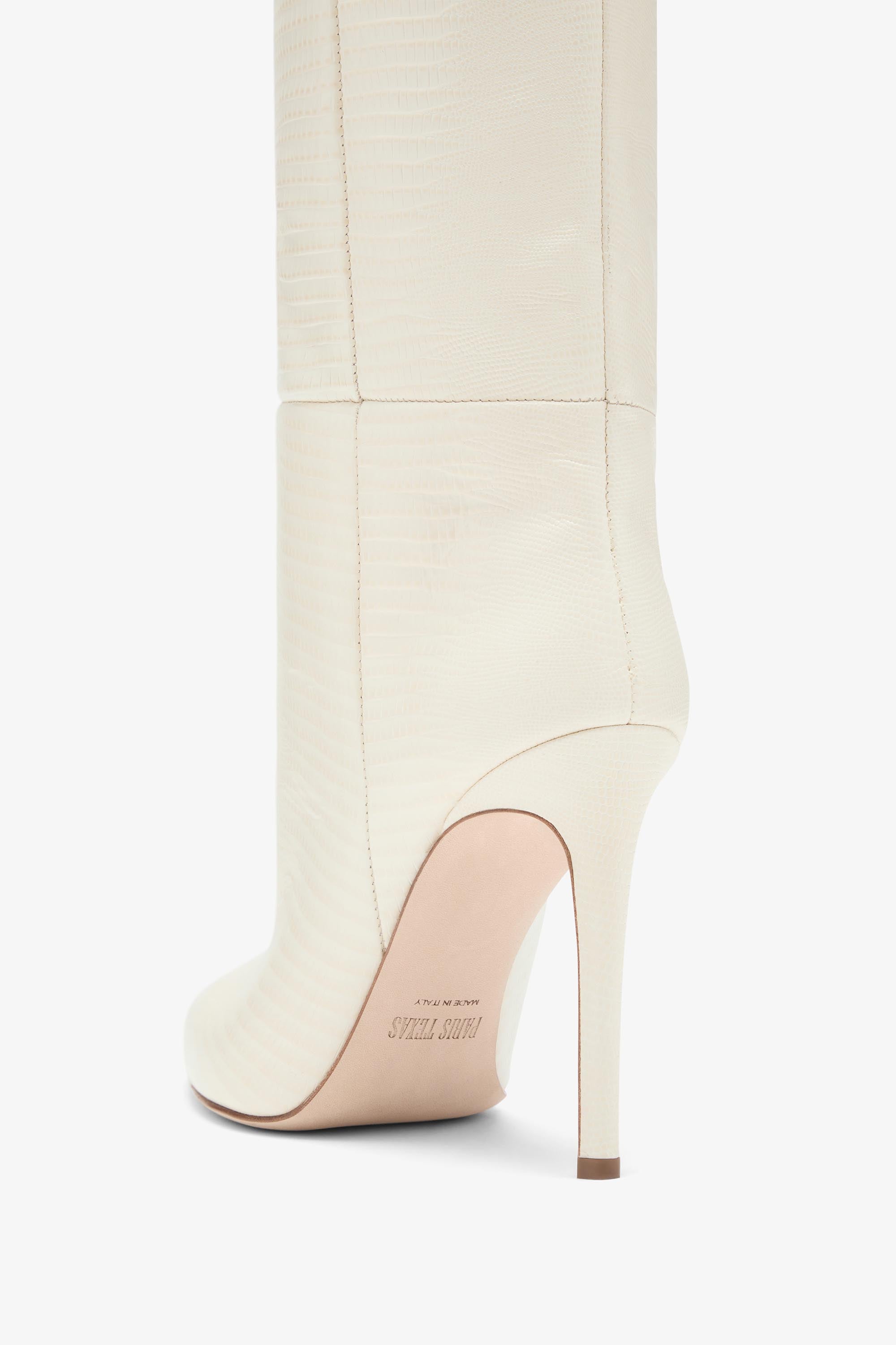 Vanilla white lizard-effect leather stiletto boots