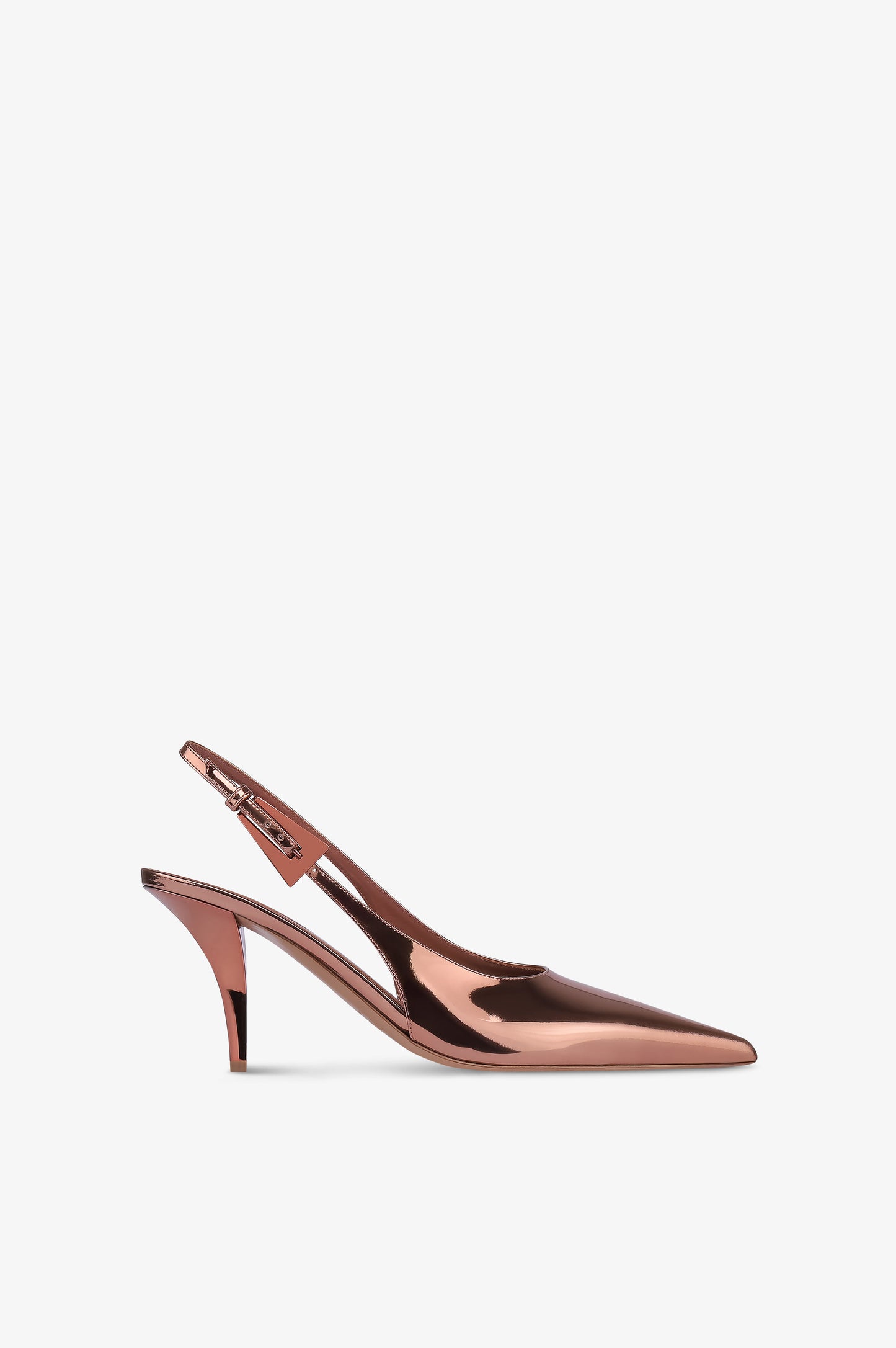 Sandaly typu slingback na obcasie, ze skory w kolorze teksanski roz z efektem lustra