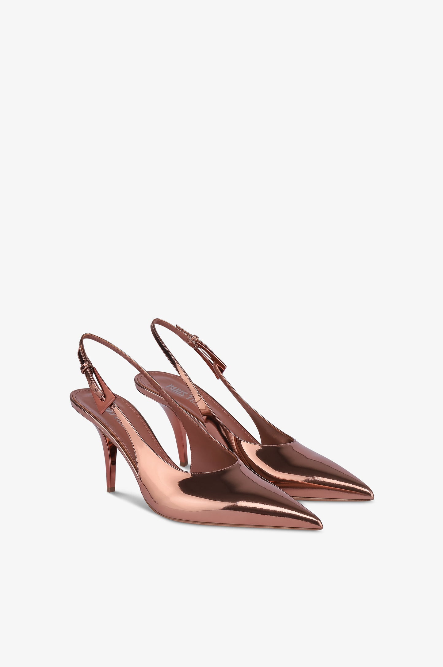 Sandaly typu slingback na obcasie, ze skory w kolorze teksanski roz z efektem lustra