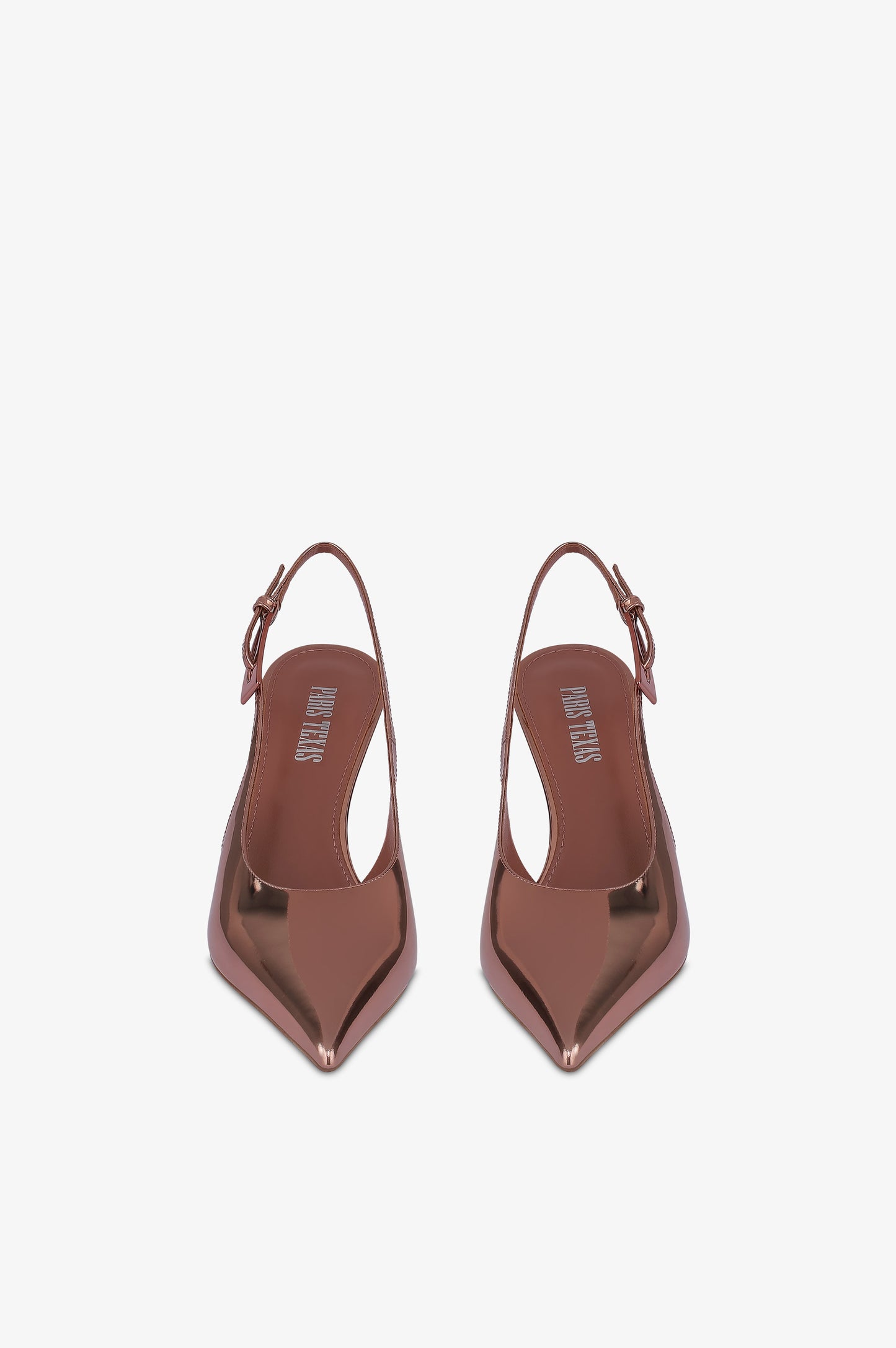 Sandaly typu slingback na obcasie, ze skory w kolorze teksanski roz z efektem lustra