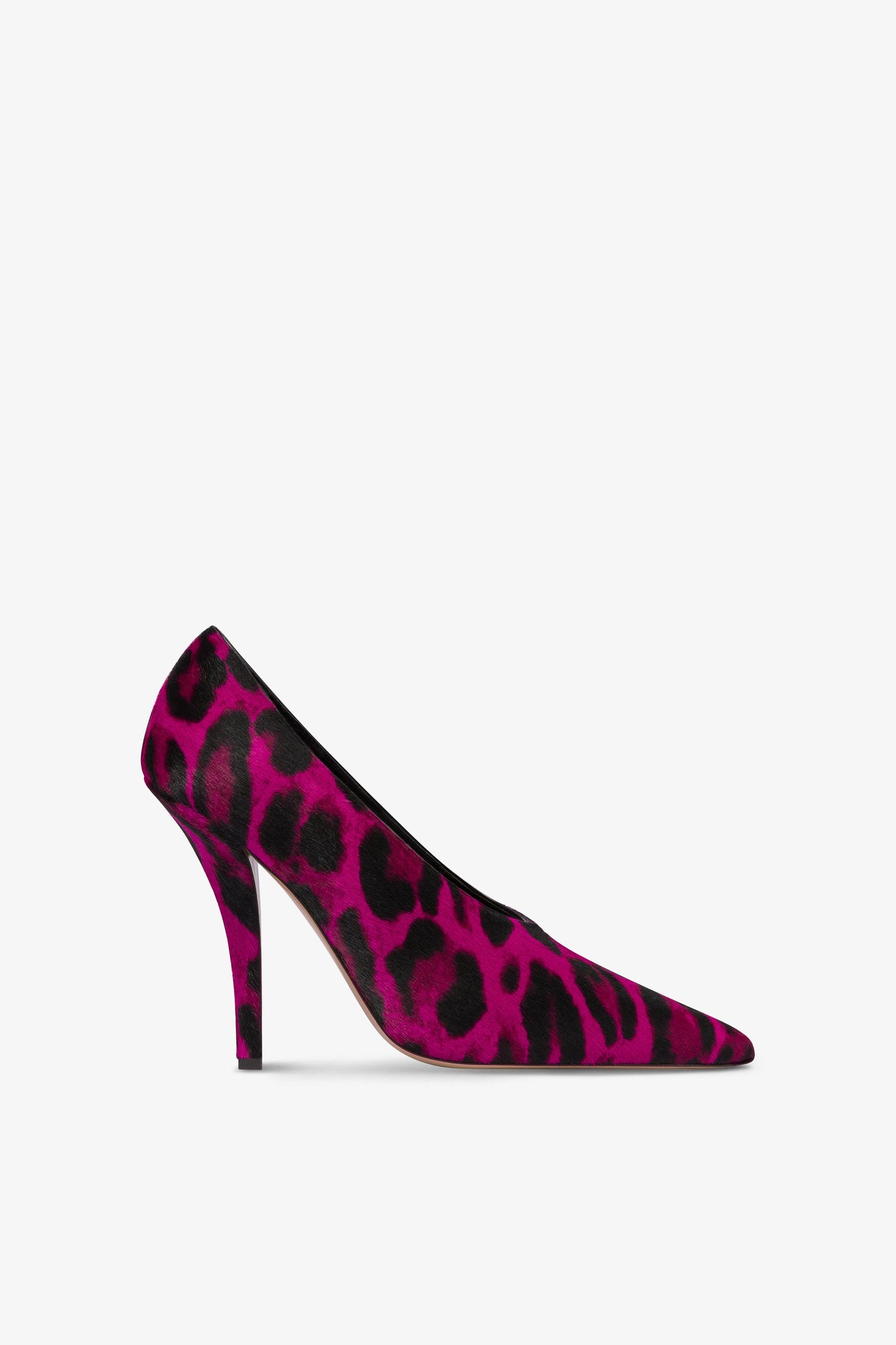 Pumps aus fuchsiafarbenem Rindsleder mit Leoparden-Print