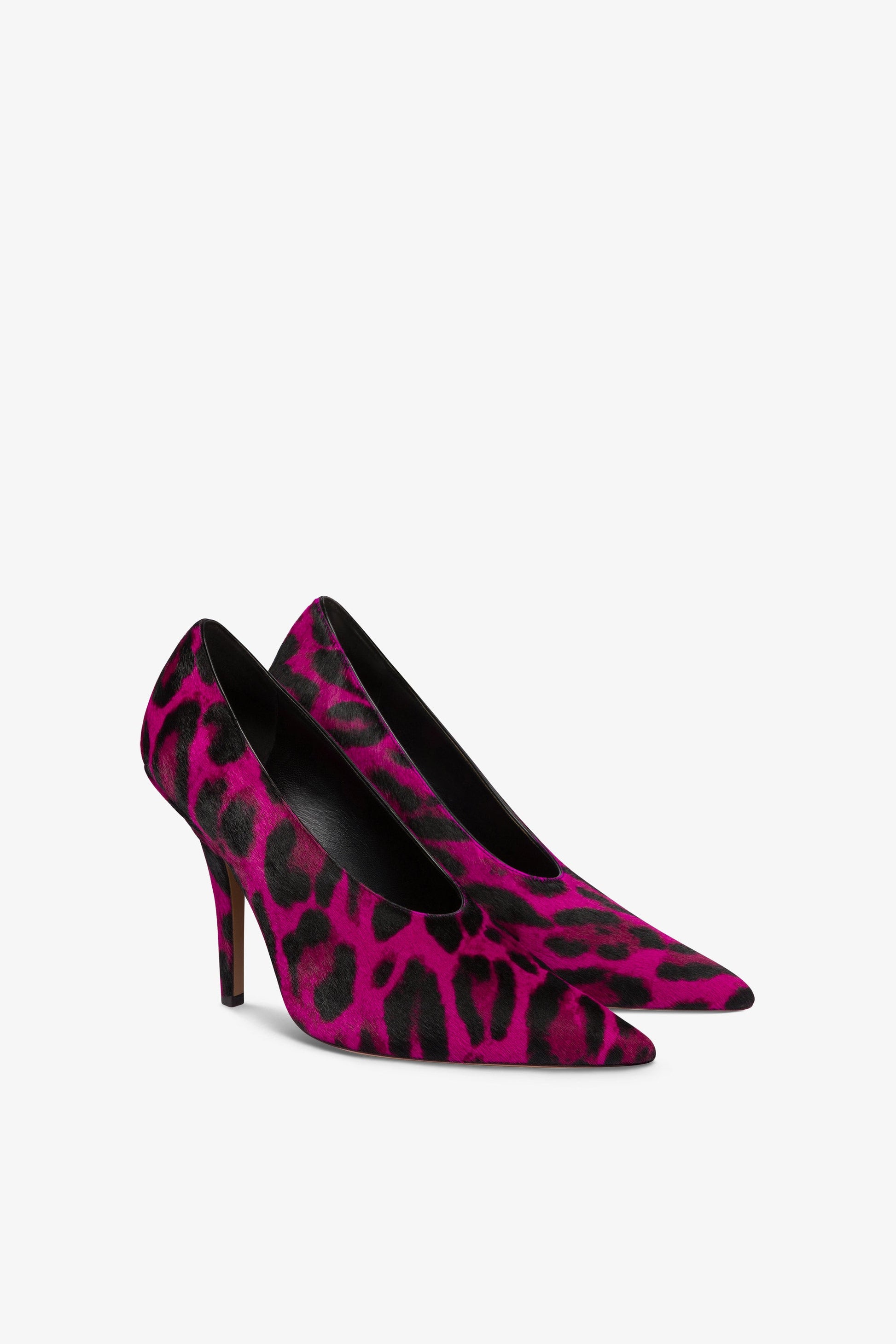 Pumps aus fuchsiafarbenem Rindsleder mit Leoparden-Print