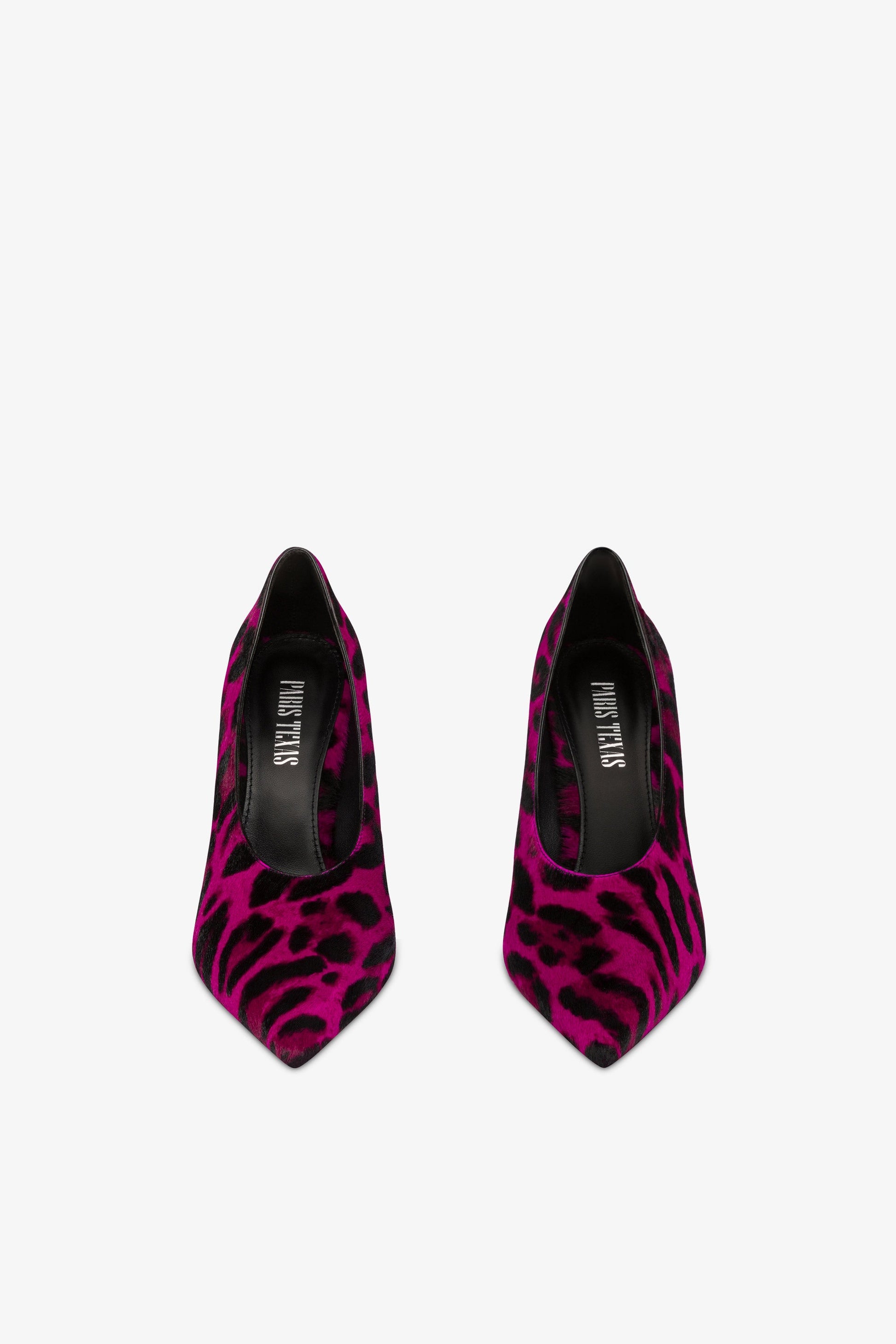 Pumps aus fuchsiafarbenem Rindsleder mit Leoparden-Print