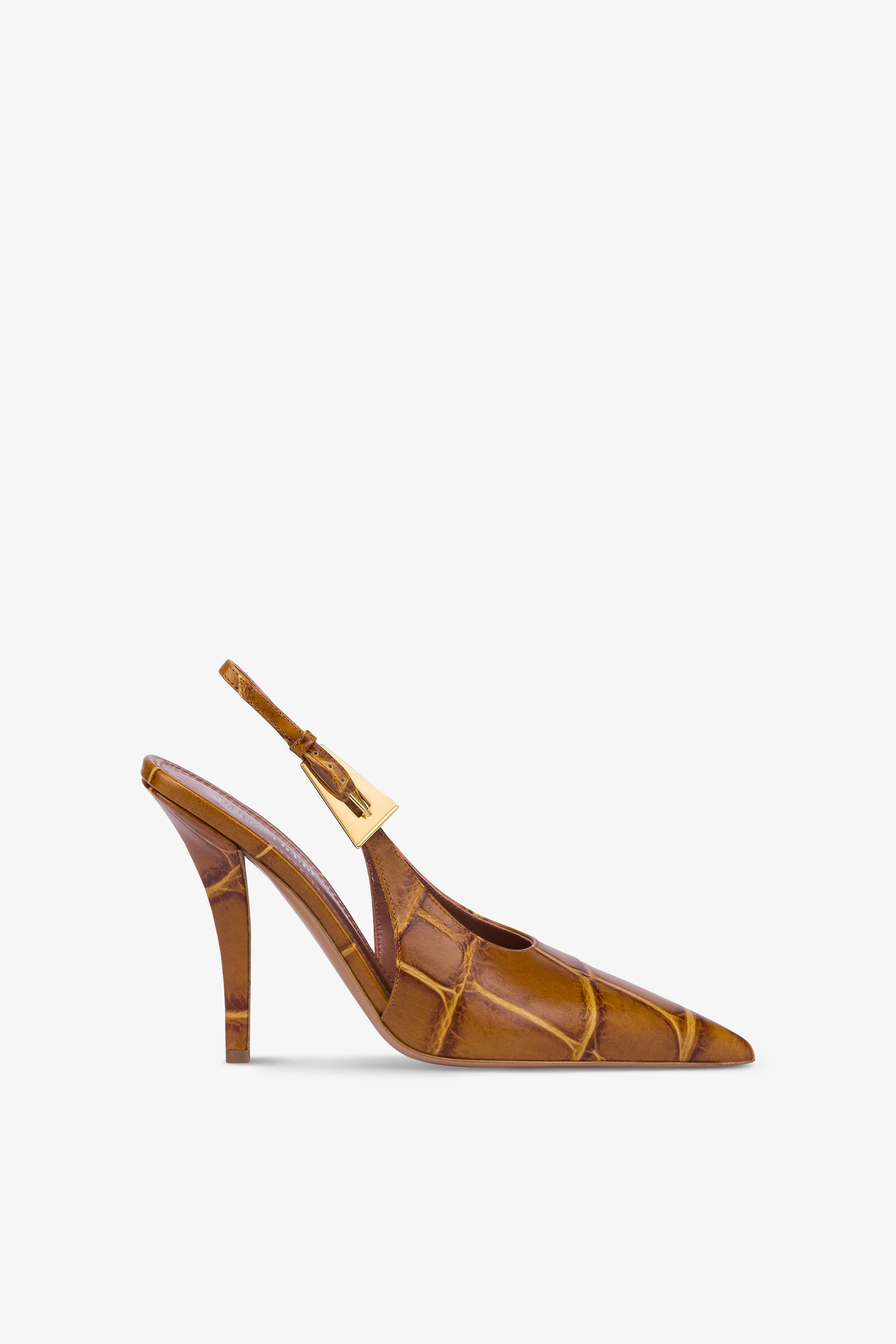 Sharp, pointed slingback pumps in capim soft croco-embossed leather