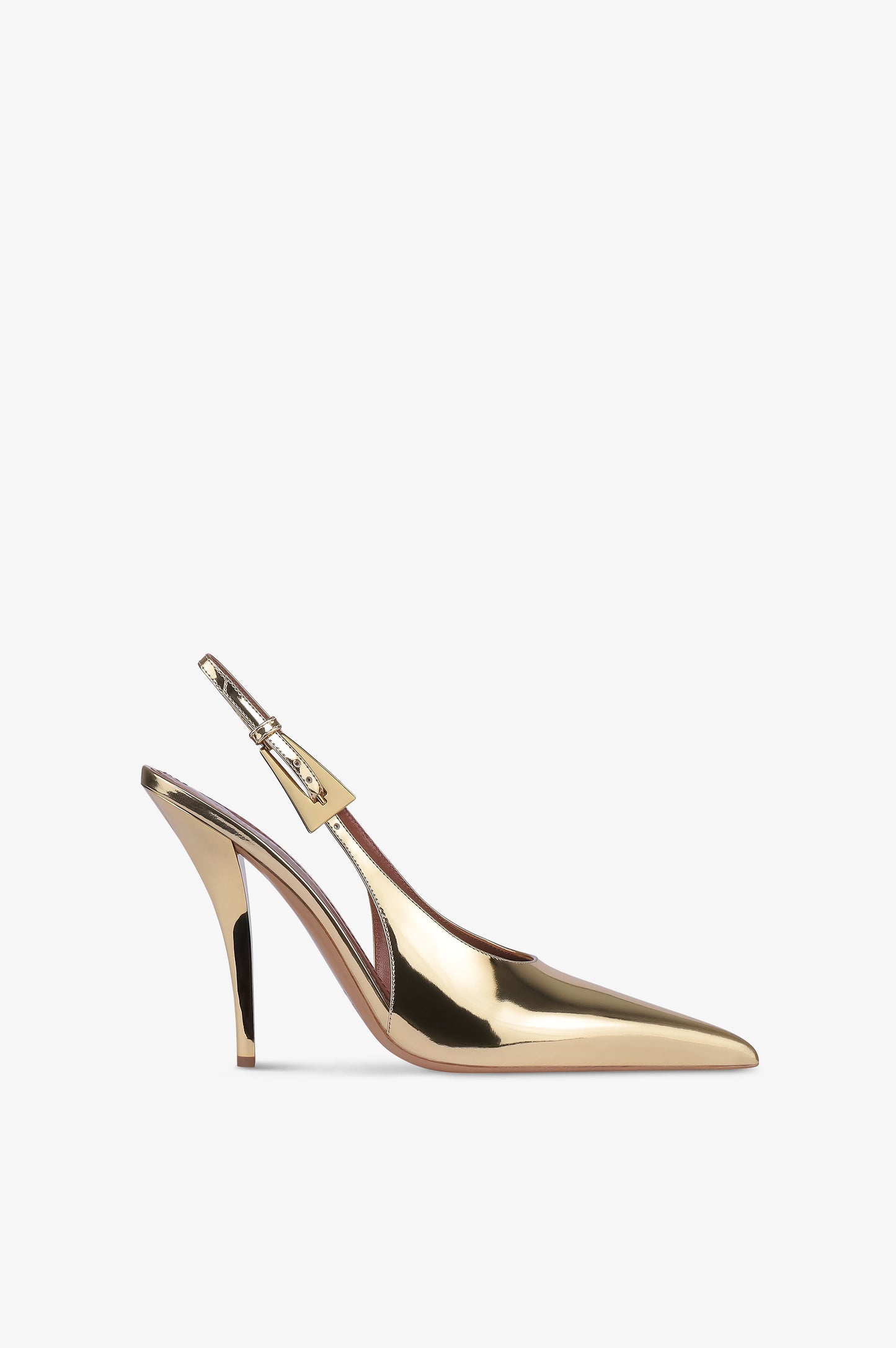 Escarpins a bride arriere en cuir effet miroir dore