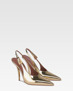 Slingbacks en piel dorada efecto espejo