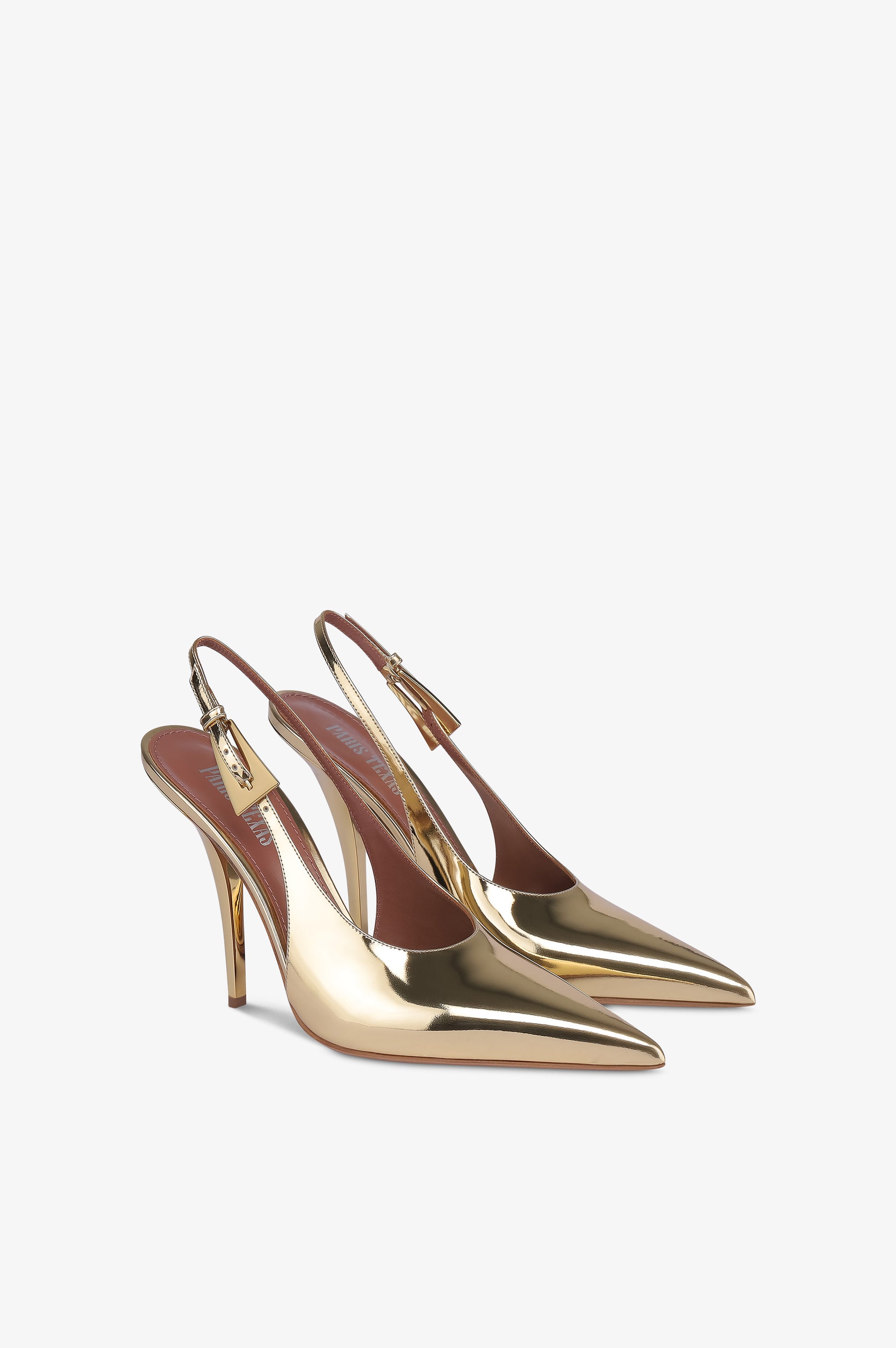 Escarpins a bride arriere en cuir effet miroir dore