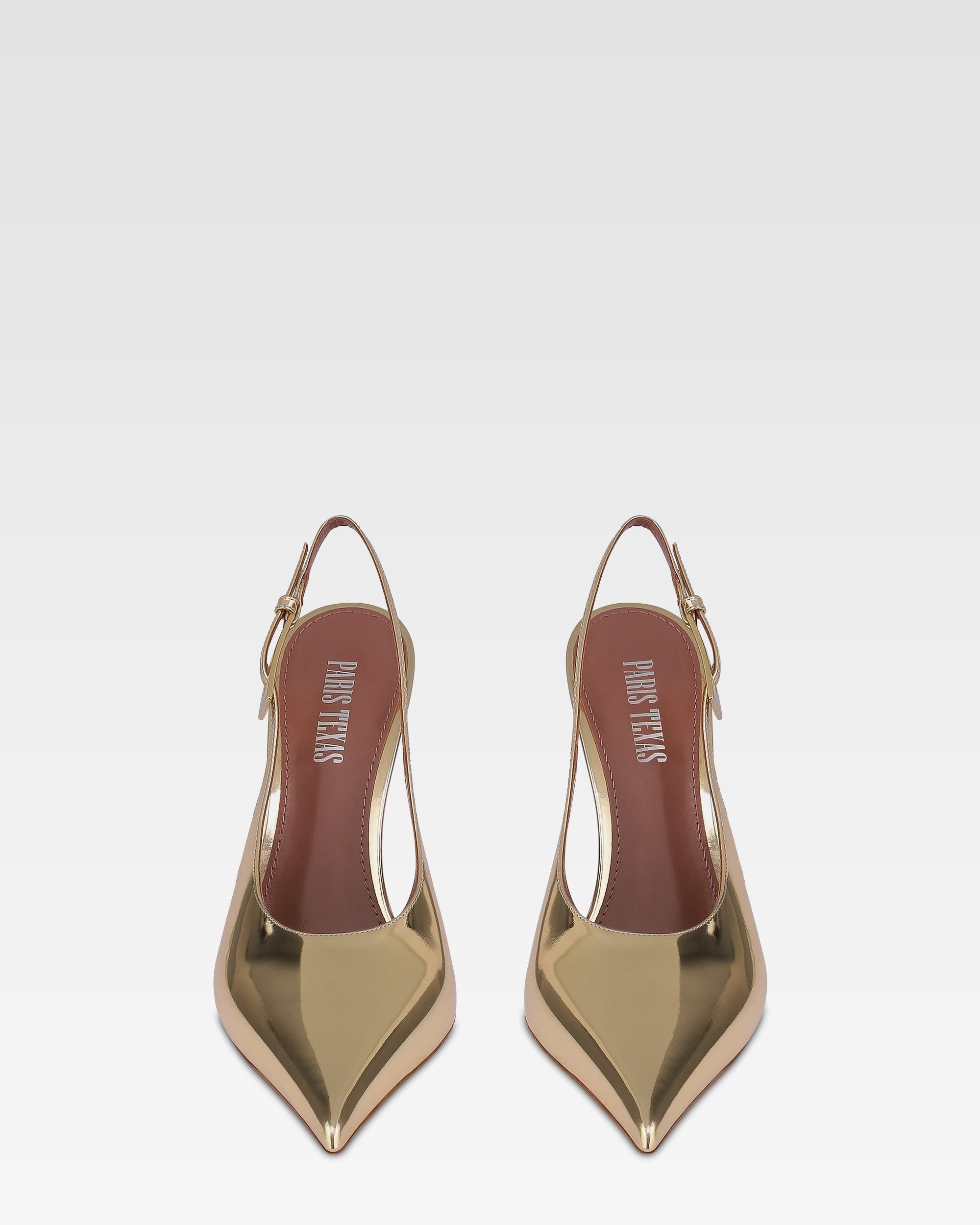 Slingbacks en piel dorada efecto espejo