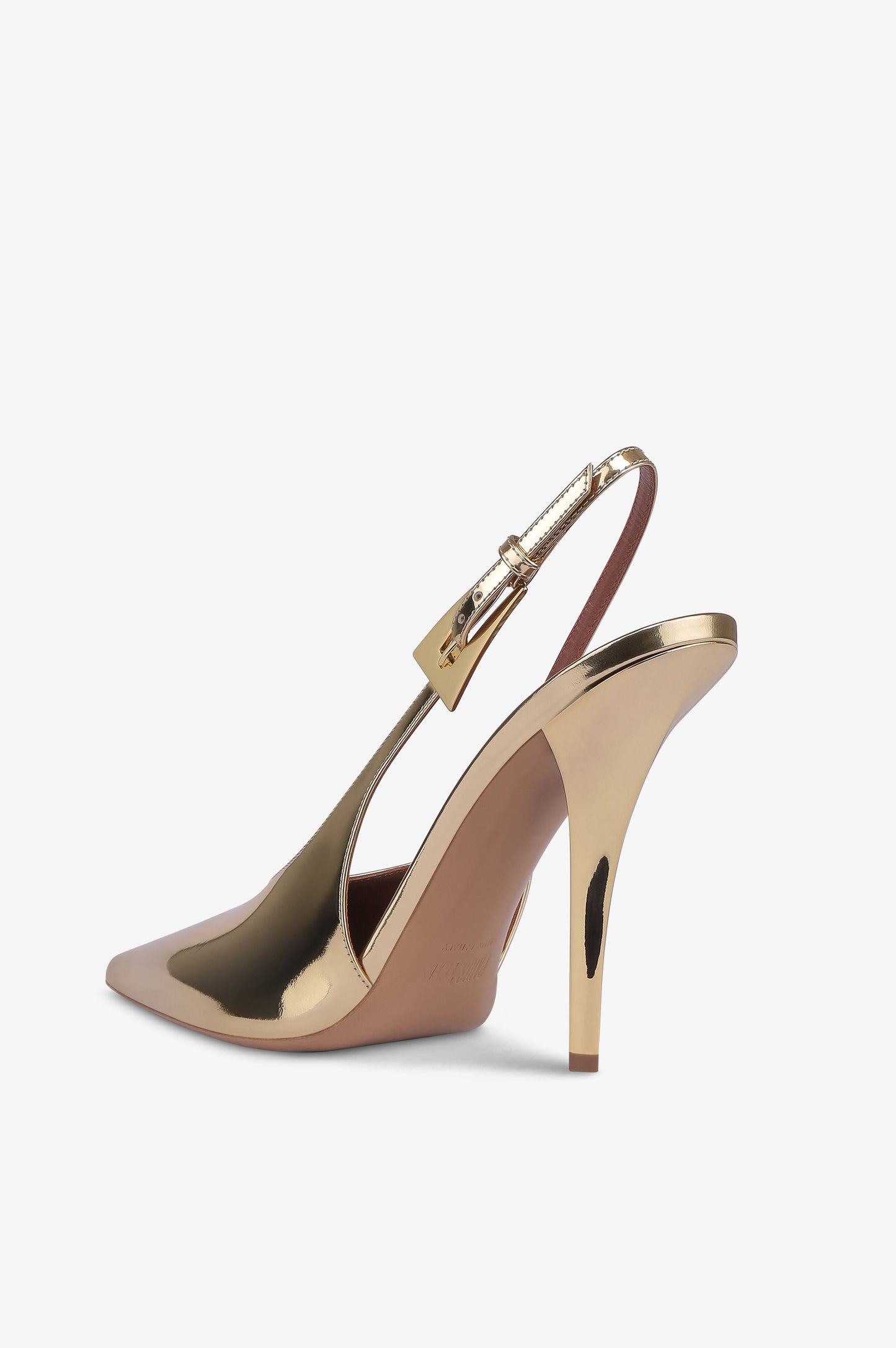 Escarpins a bride arriere en cuir effet miroir dore