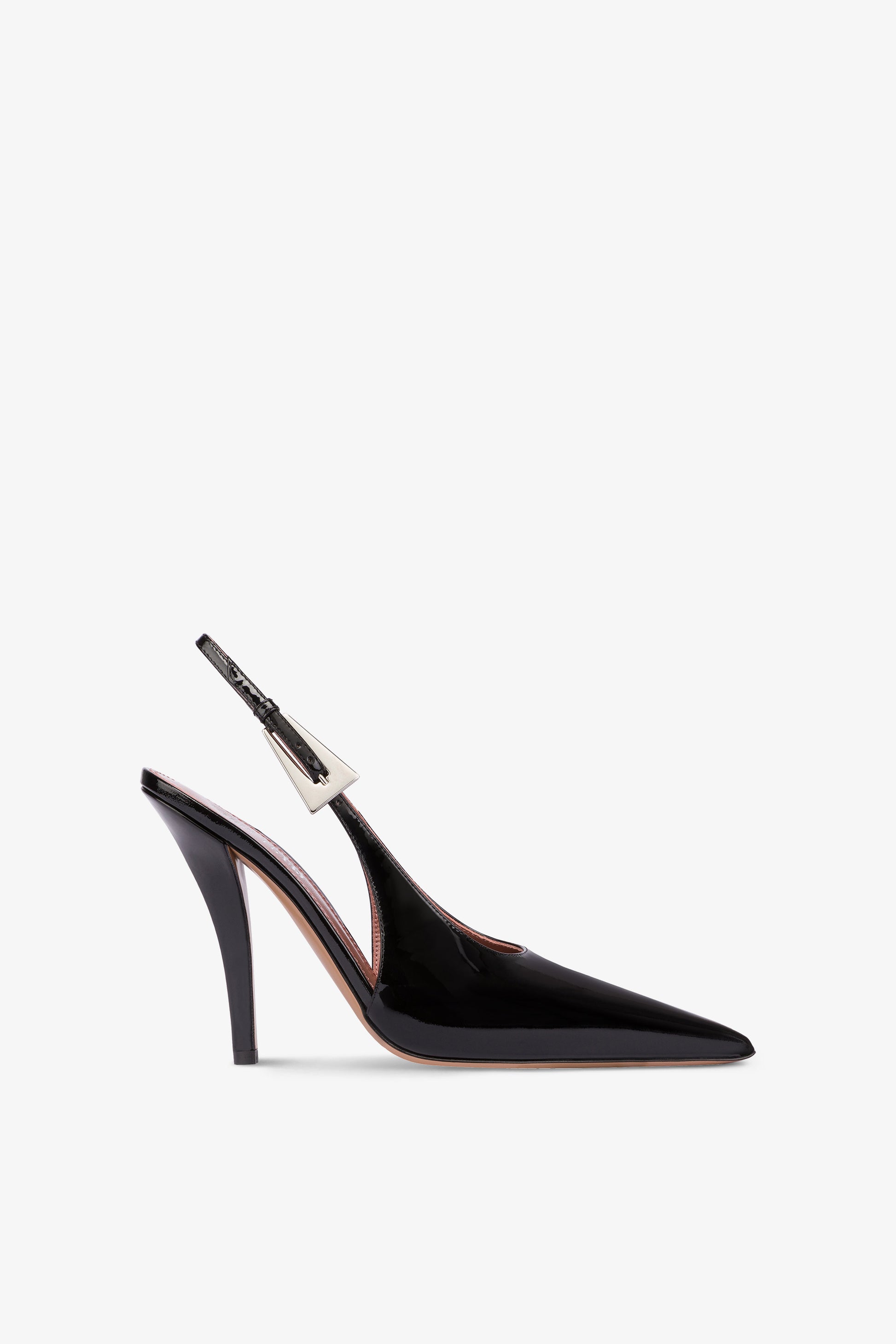 Decollete slingback a punta in morbida pelle lucida nera