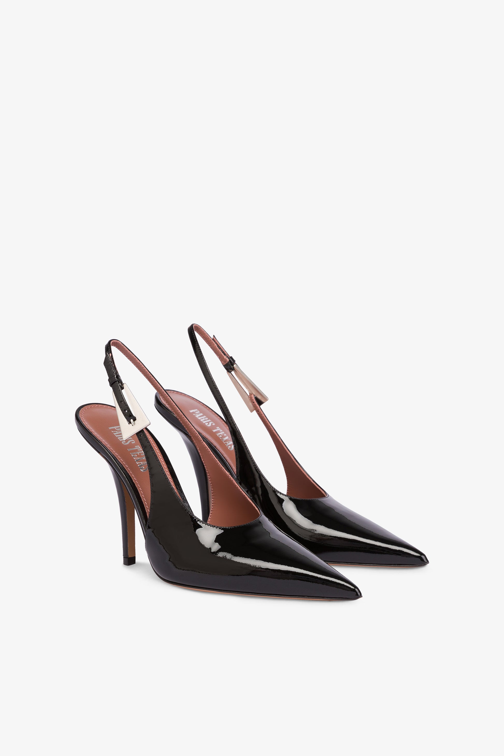 Sharp, pointed slingback pumps in patent black leather