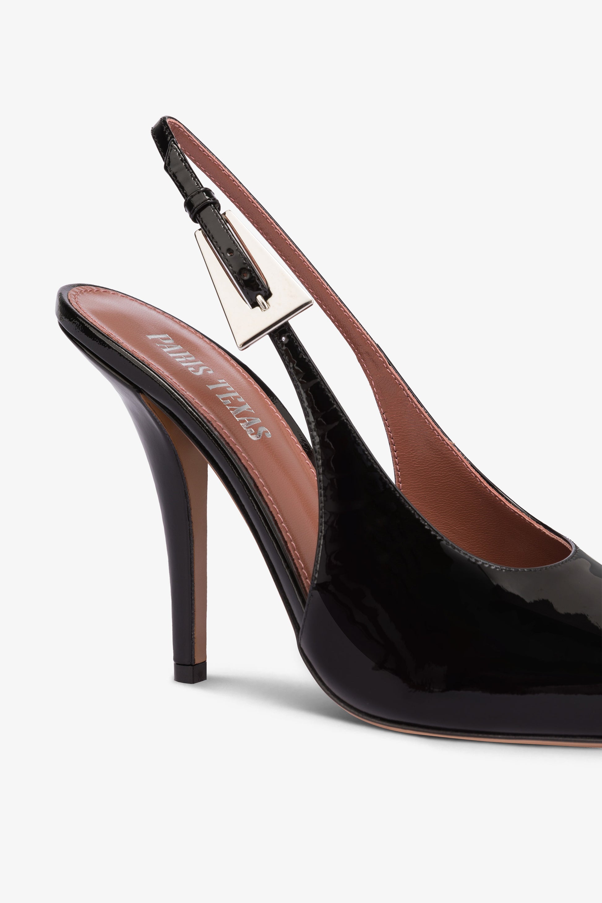 Sharp, pointed slingback pumps in patent black leather