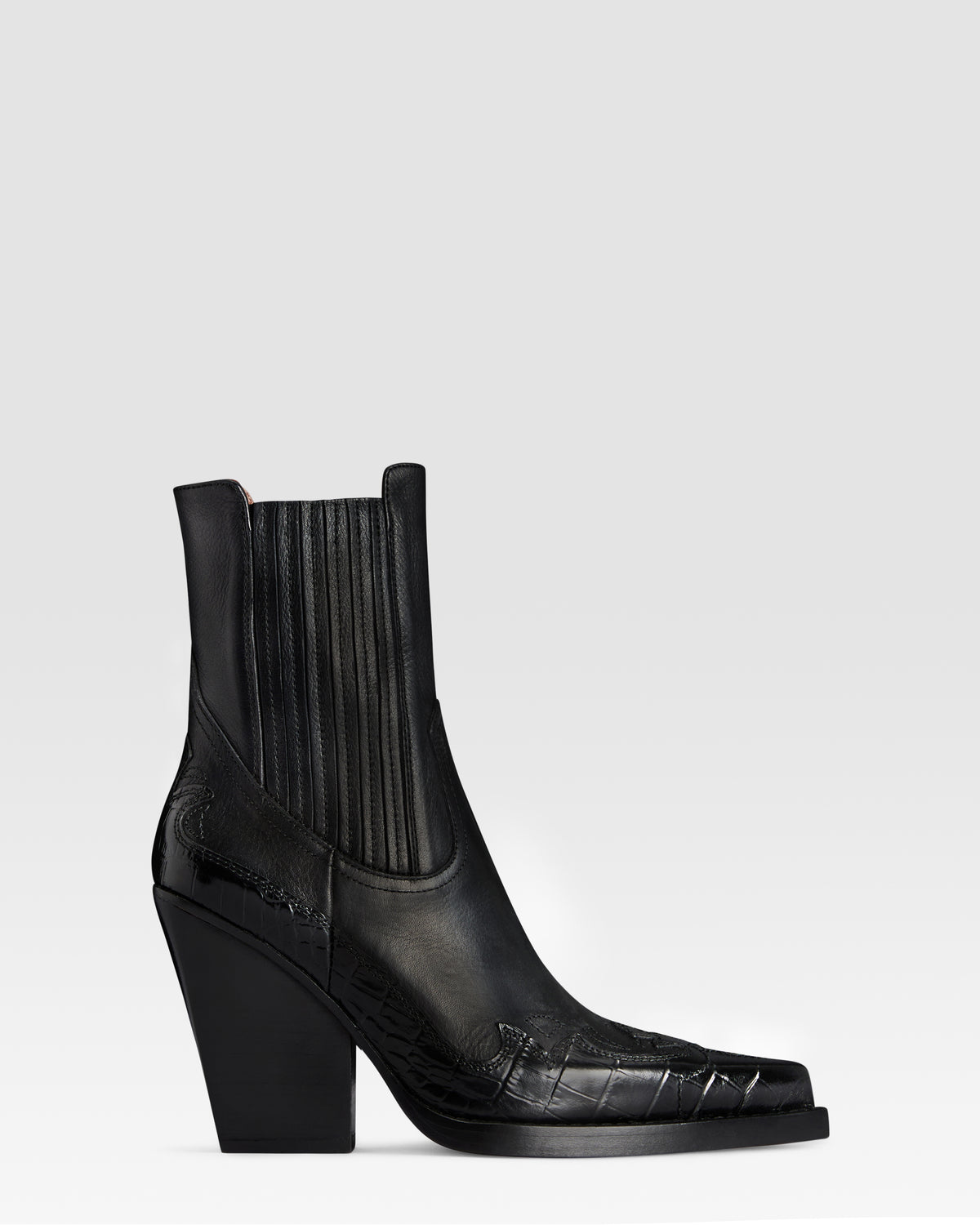 BOTIN WESTERN DE PIEL CON BORDADOS ESTAMPA COCODRILO