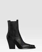 WESTERN ANKLE BOOT AUS LEDER MIT KROKO-PRINT-STICKEREI