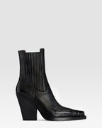 LEATHER WESTERN ANKLE BOOT WITH CROCO-PRINT EMBROIDERY