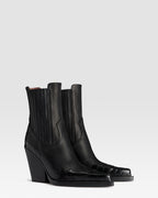 WESTERN ANKLE BOOT AUS LEDER MIT KROKO-PRINT-STICKEREI