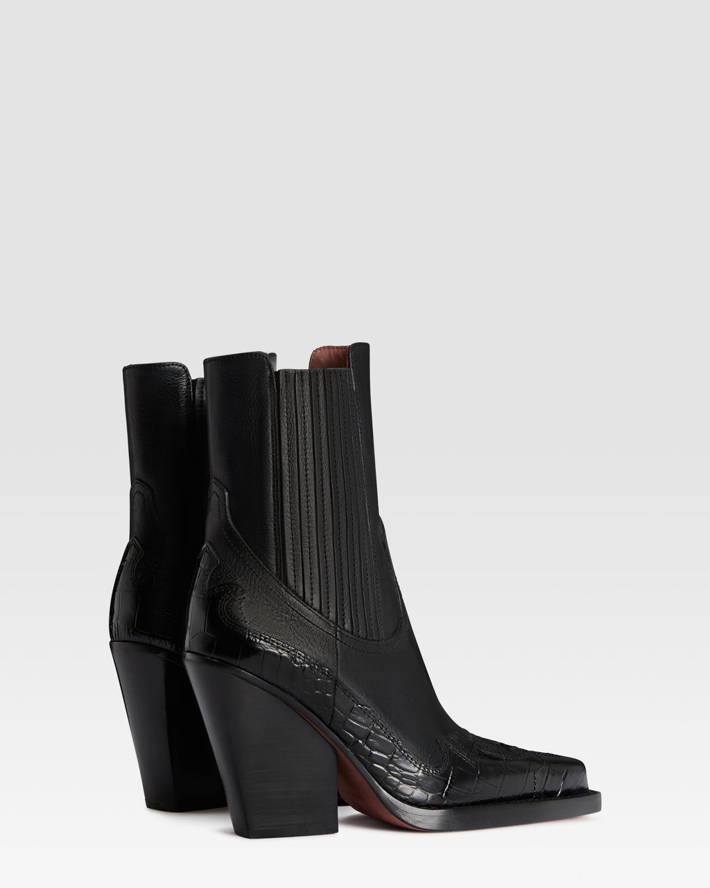 WESTERN ANKLE BOOT AUS LEDER MIT KROKO-PRINT-STICKEREI