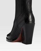 WESTERN ANKLE BOOT AUS LEDER MIT KROKO-PRINT-STICKEREI