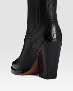 WESTERN ANKLE BOOT AUS LEDER MIT KROKO-PRINT-STICKEREI