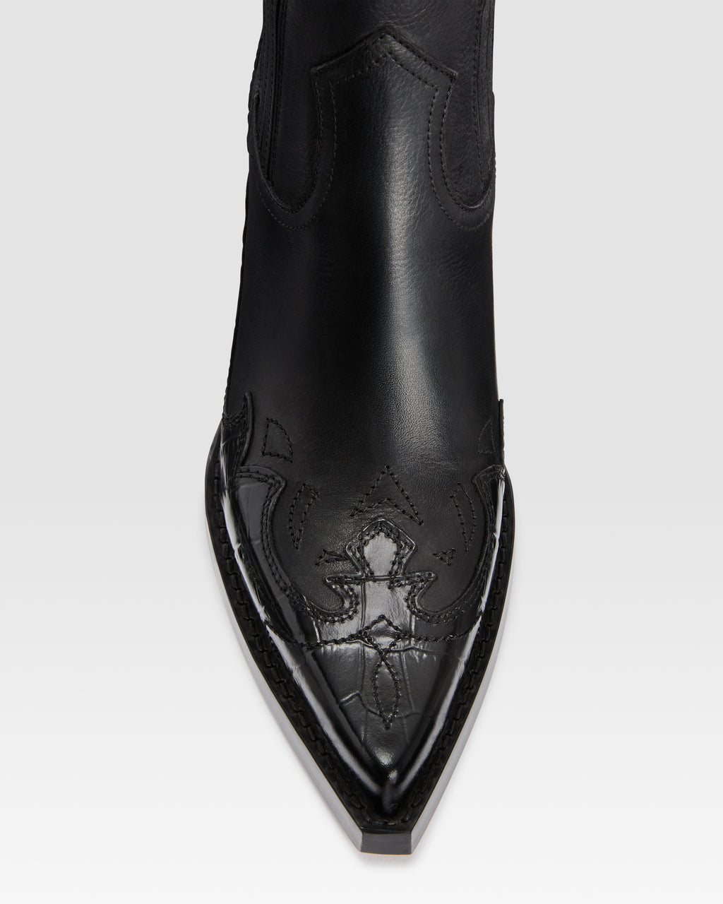 WESTERN ANKLE BOOT AUS LEDER MIT KROKO-PRINT-STICKEREI