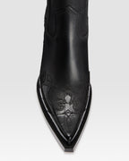 WESTERN ANKLE BOOT AUS LEDER MIT KROKO-PRINT-STICKEREI