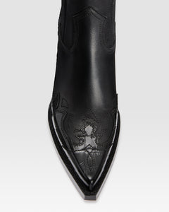 WESTERN ANKLE BOOT AUS LEDER MIT KROKO-PRINT-STICKEREI