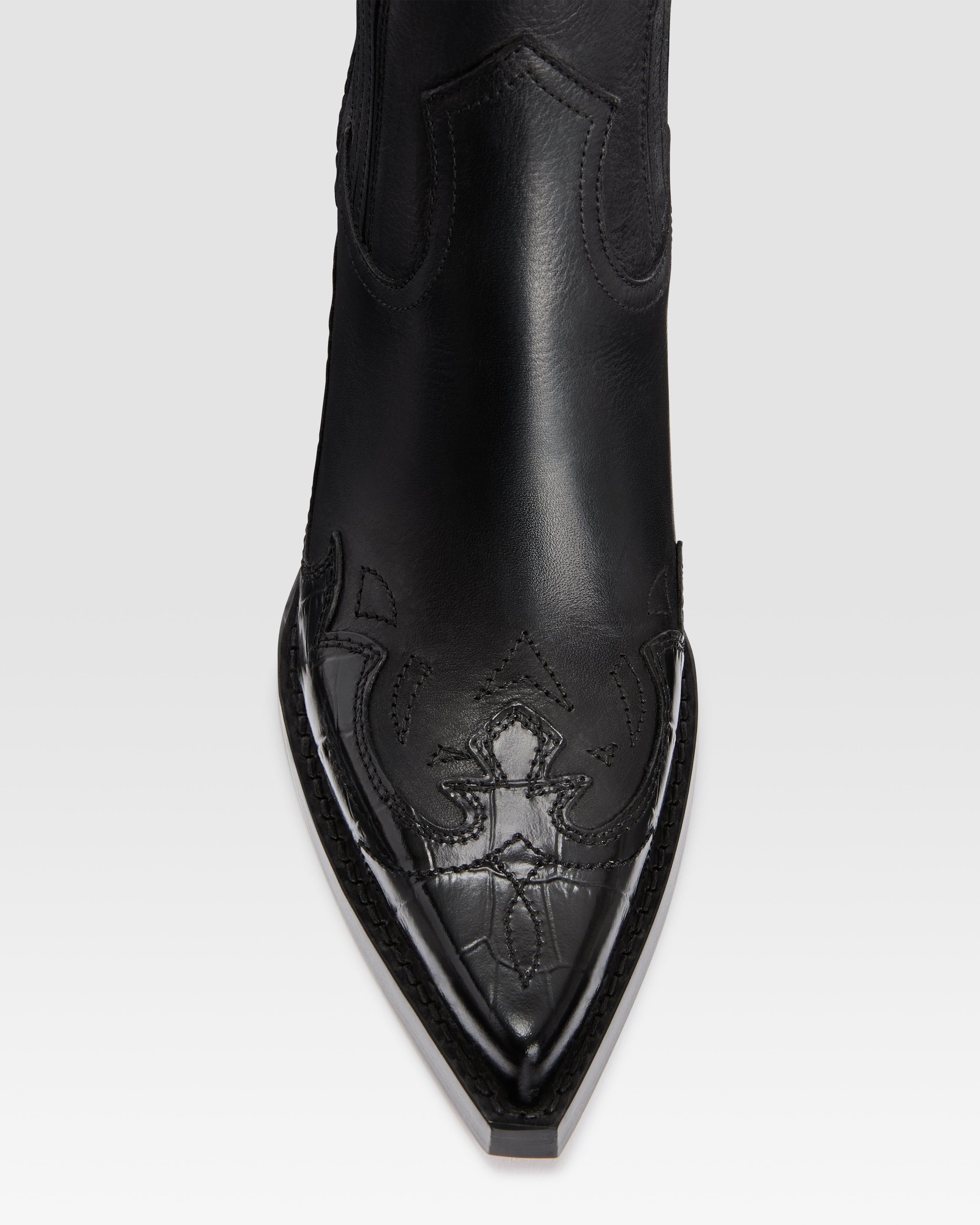 WESTERN ANKLE BOOT AUS LEDER MIT KROKO-PRINT-STICKEREI