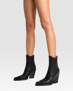 WESTERN ANKLE BOOT AUS LEDER MIT KROKO-PRINT-STICKEREI