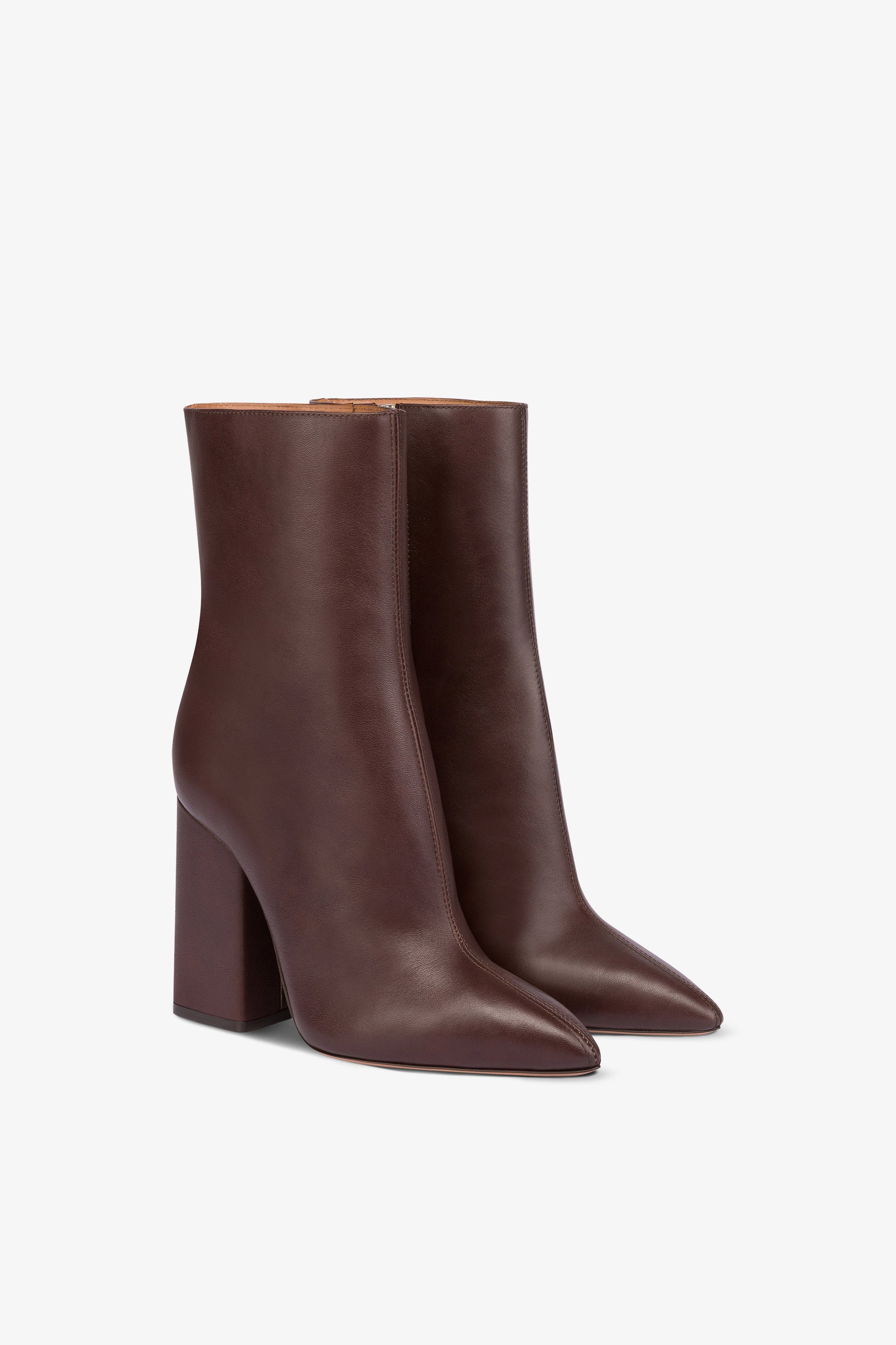 Pointed ankle boots in smooth mocha leather