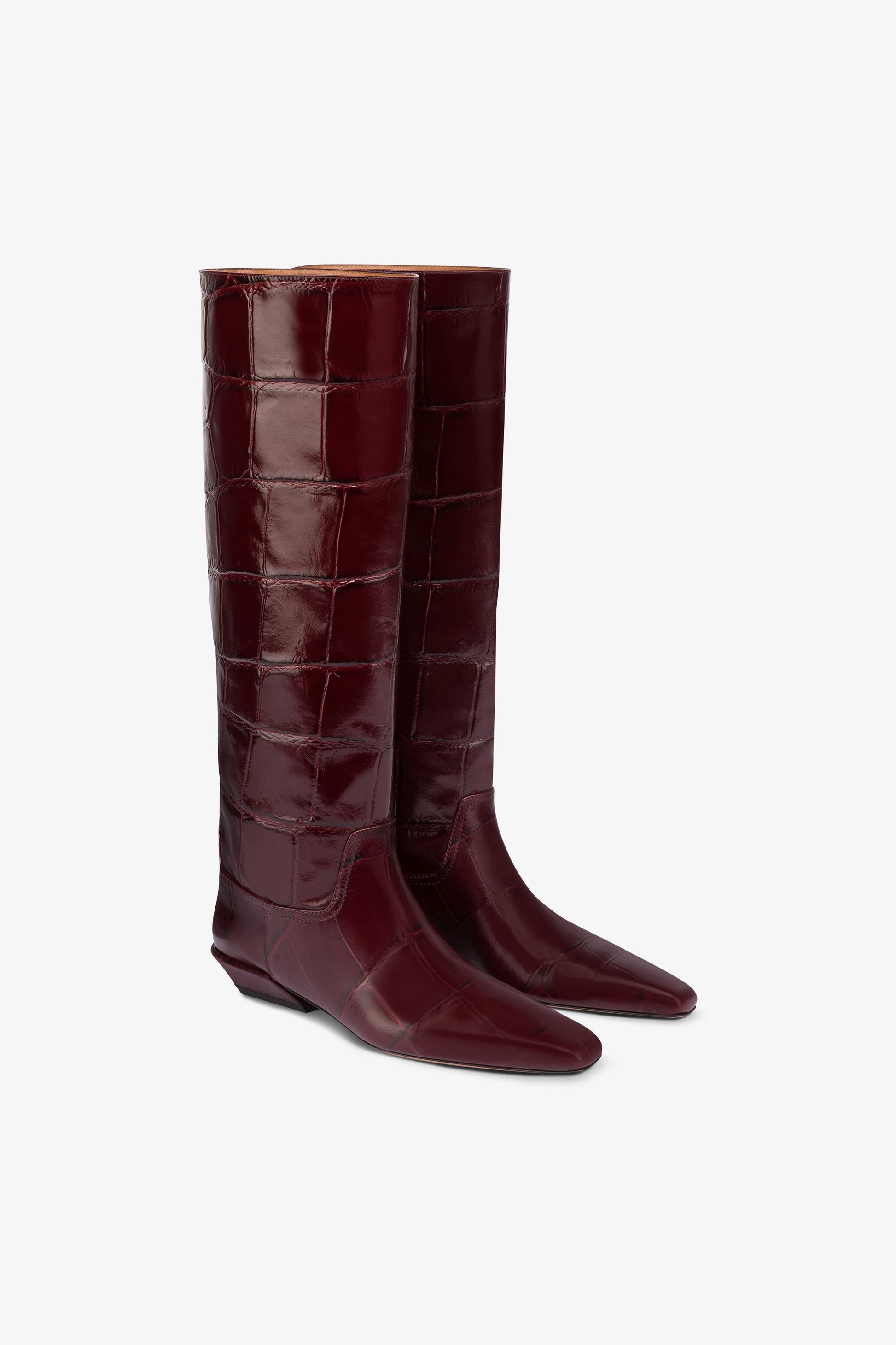 Knee-high boots in hevea maxi croco-embossed leather