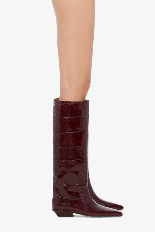 Knee-high boots in hevea maxi croco-embossed leather - Produit porté