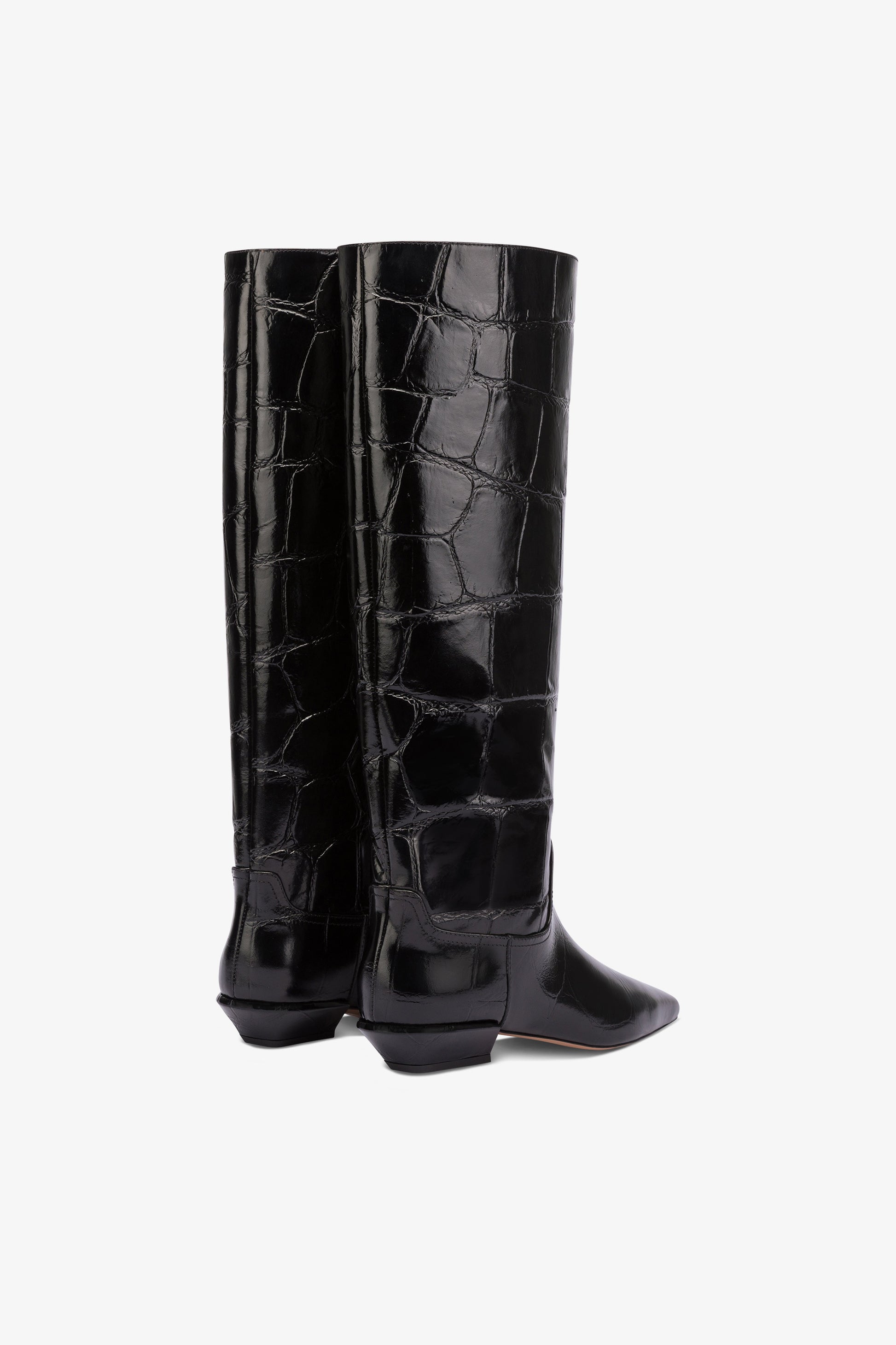 Knee-high boots in black maxi croco-embossed leather