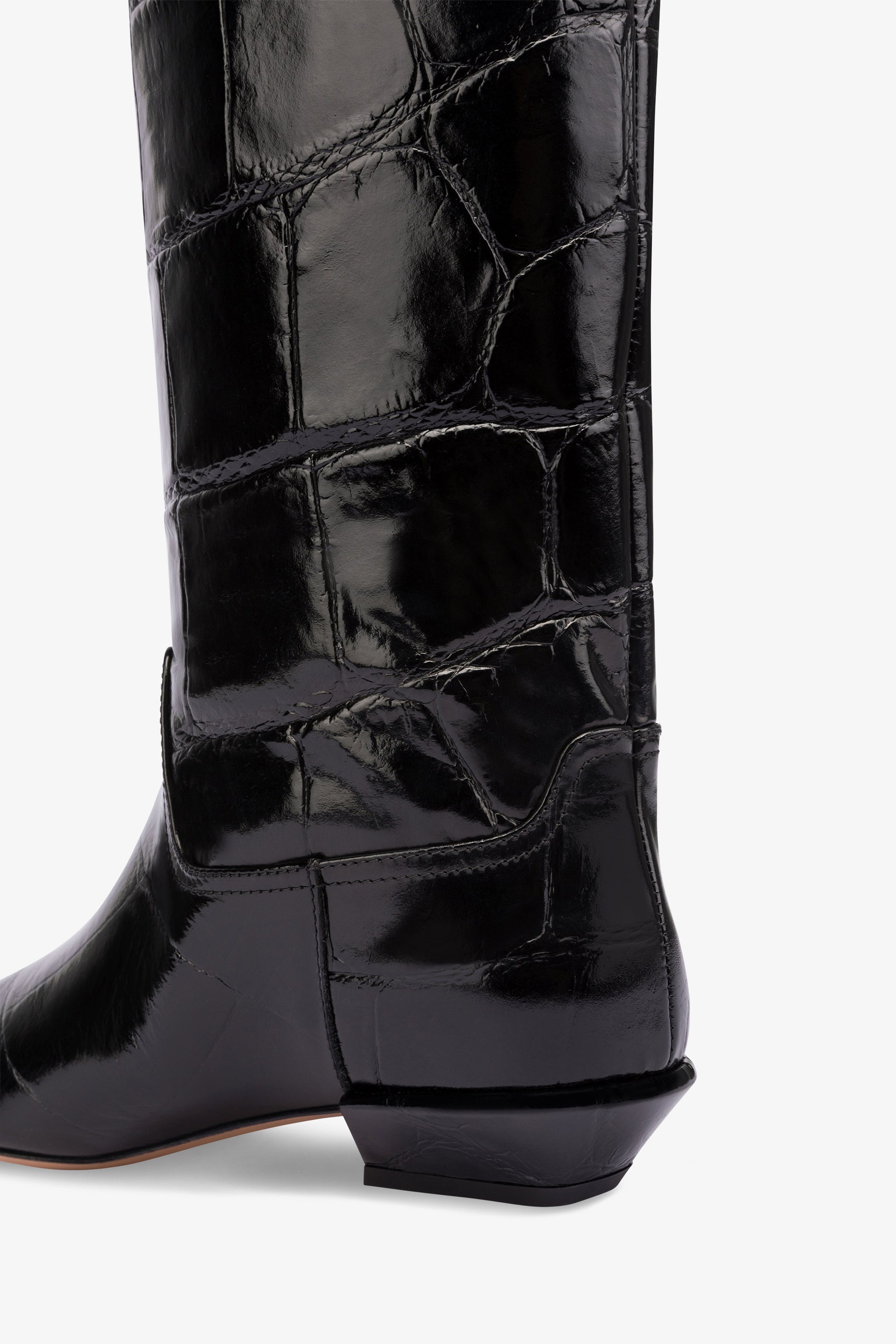 Bottes a hauteur de genou en cuir gaufre maxi noir