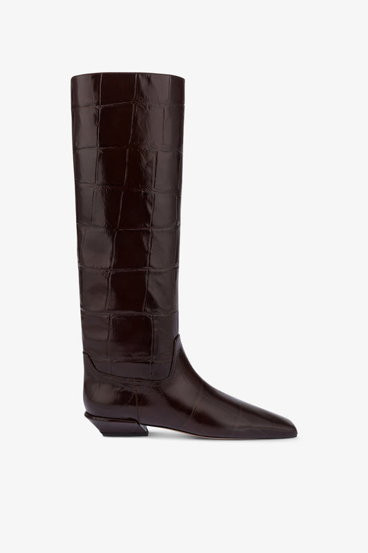 Bottes en cuir croco noir