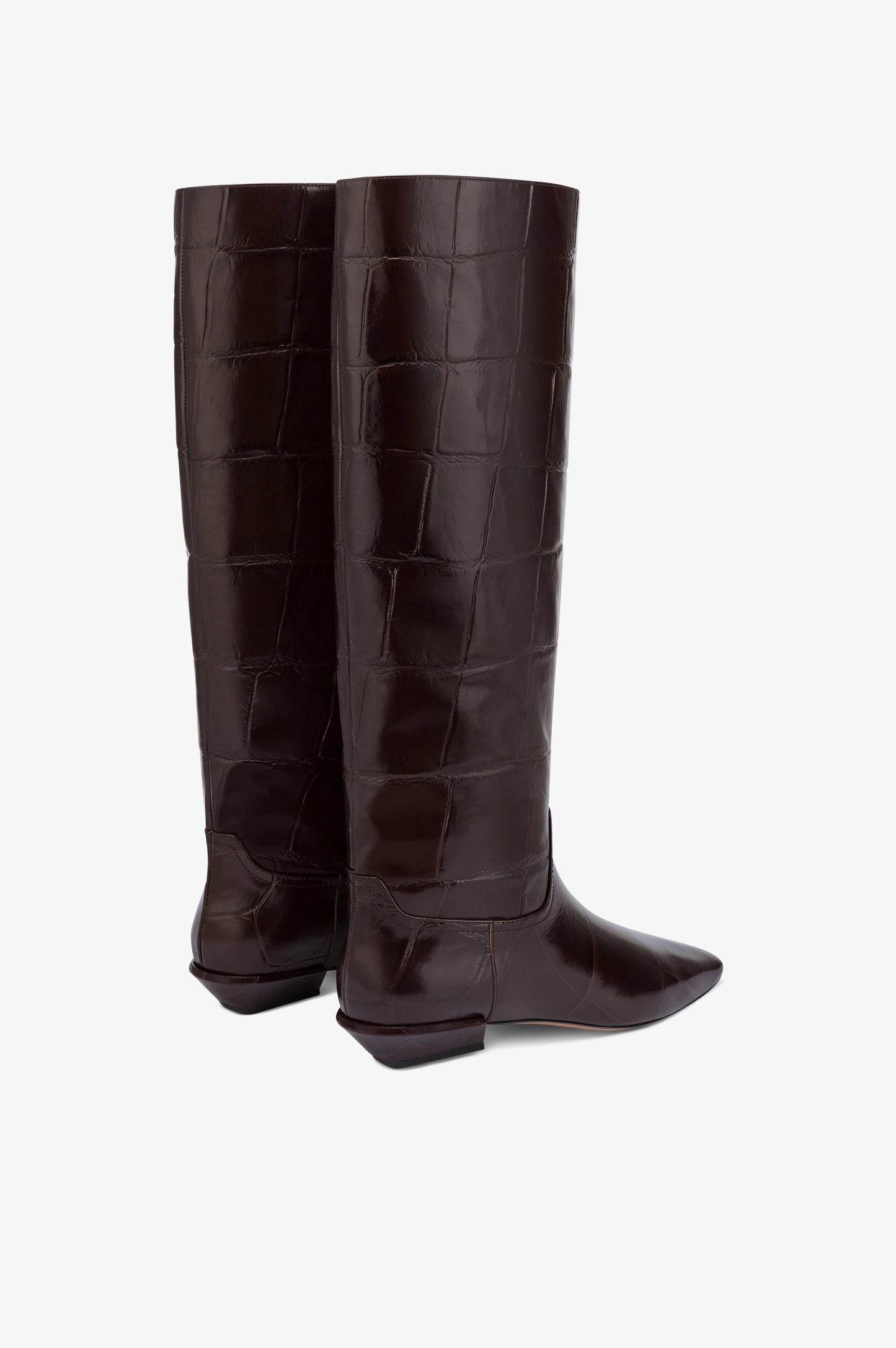 Boots in ebony croco-embossed leather