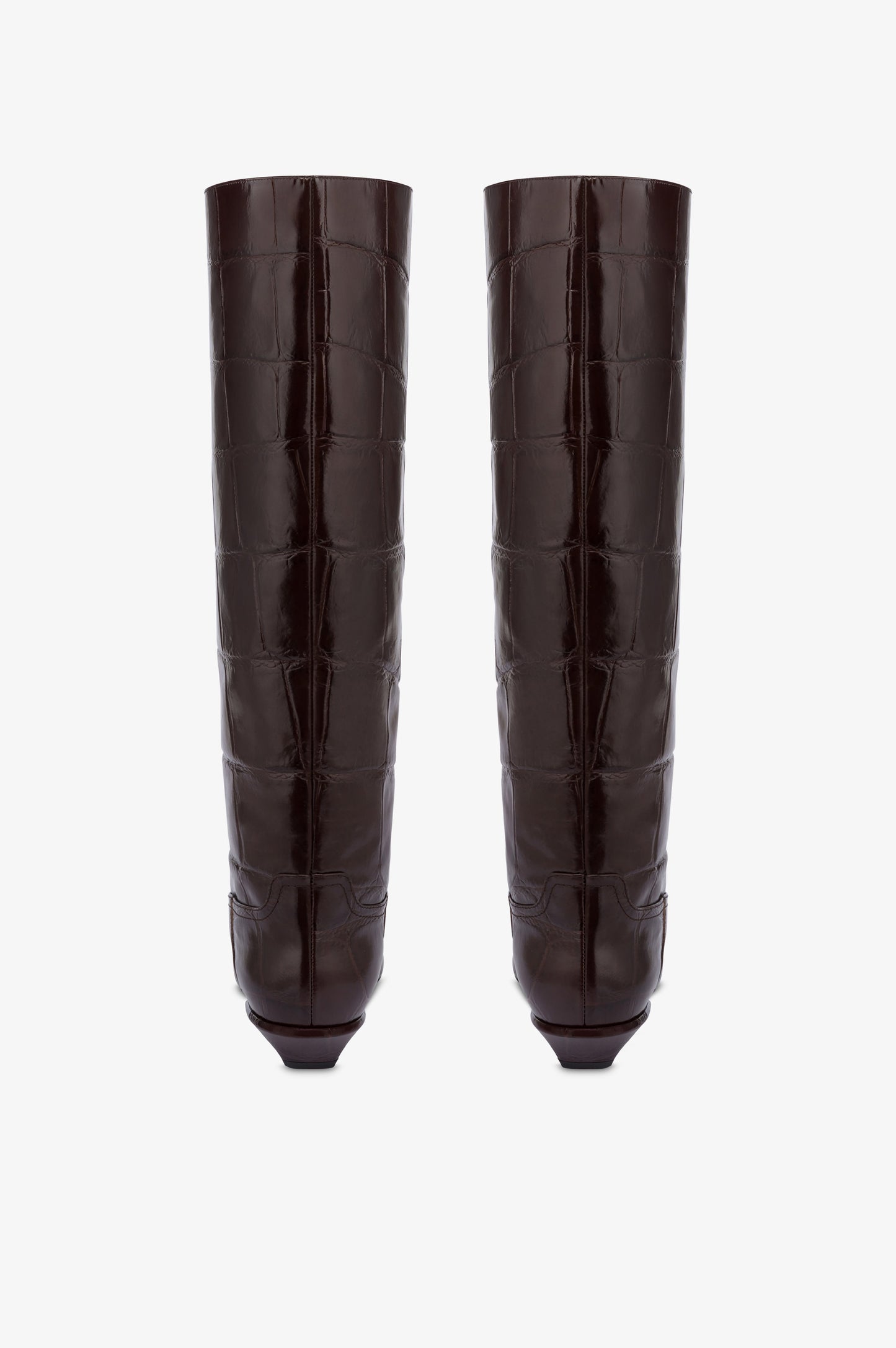 Boots in ebony croco-embossed leather