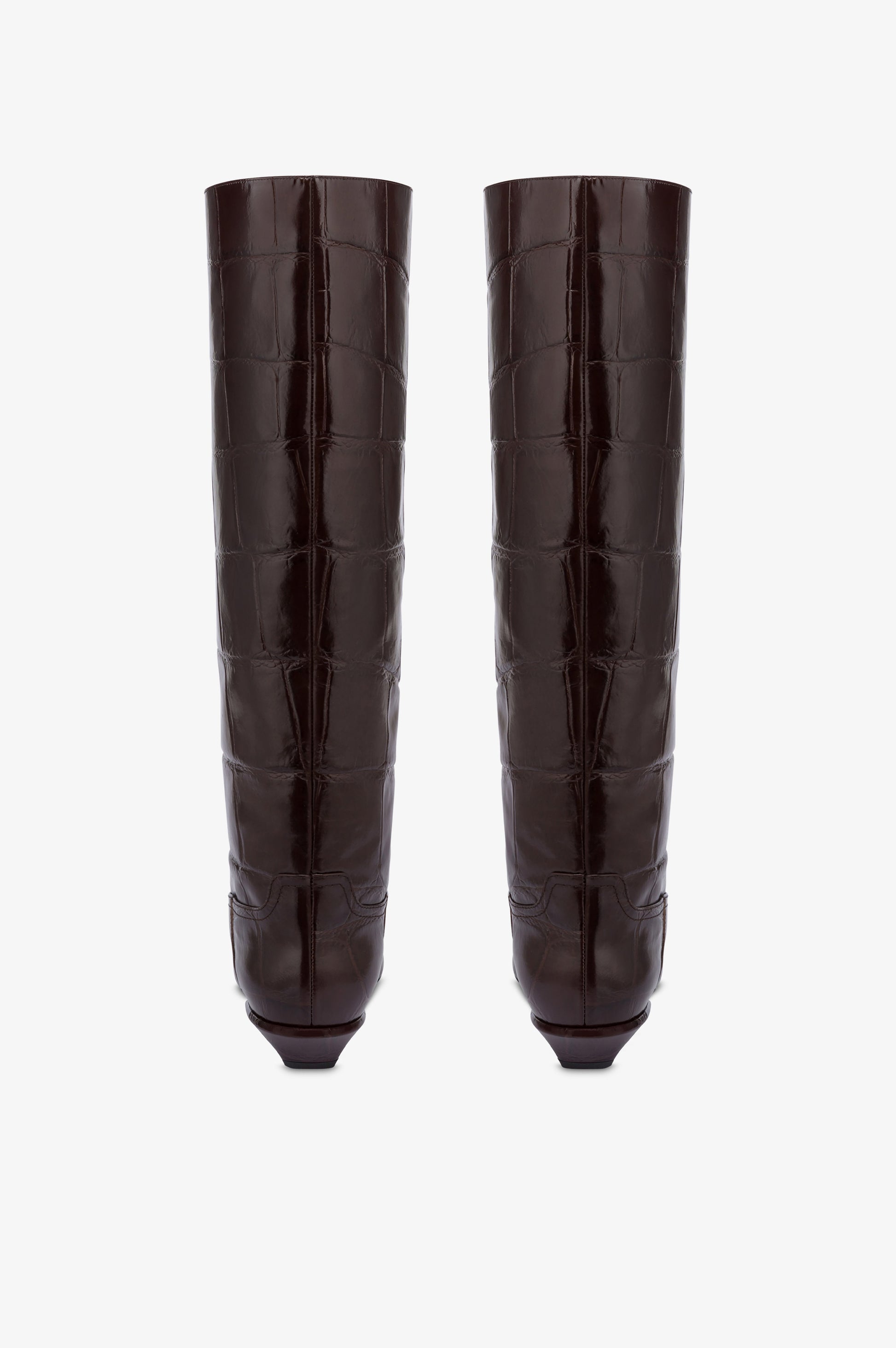 Boots in ebony croco-embossed leather