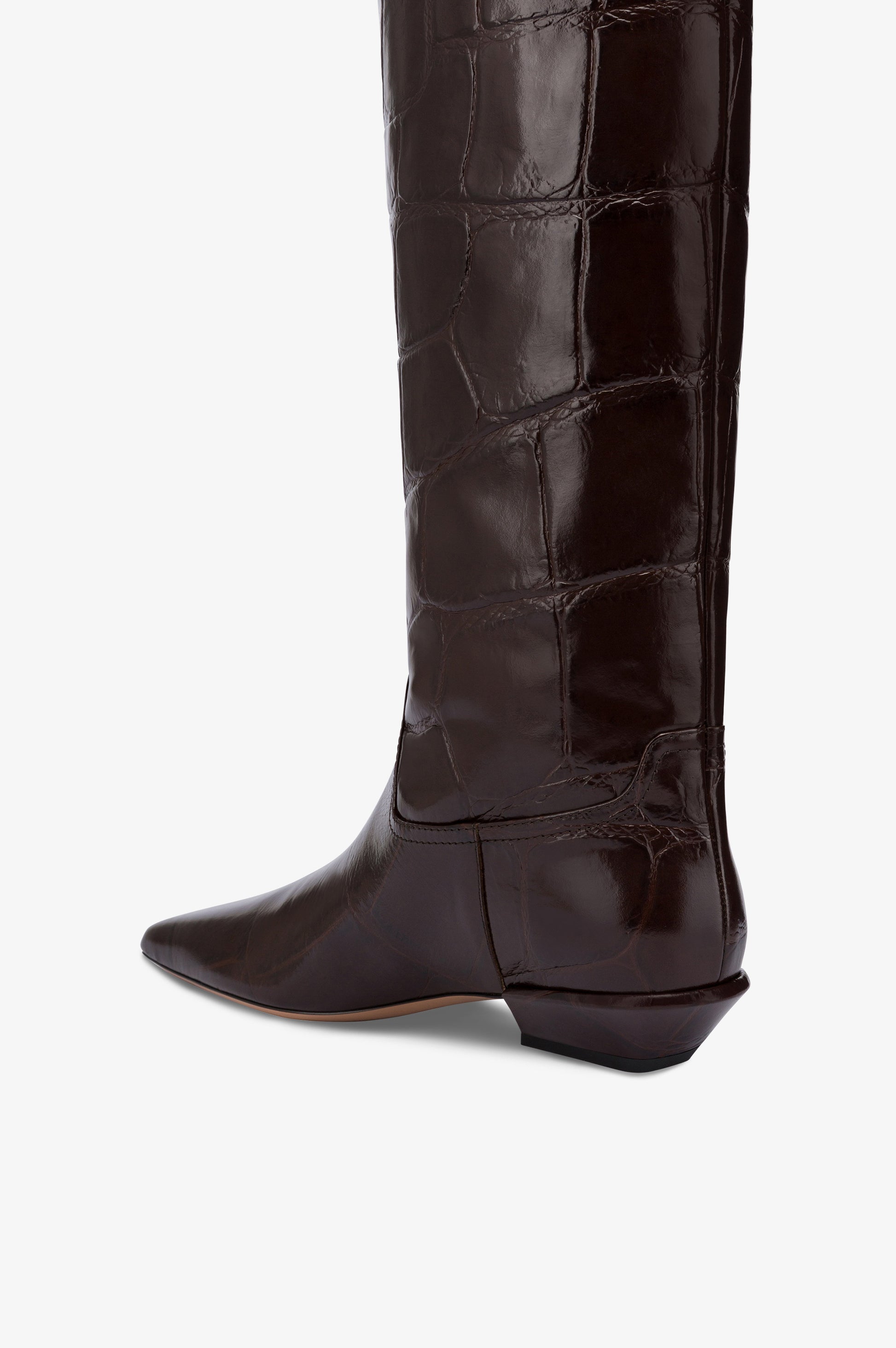 Boots in ebony croco-embossed leather